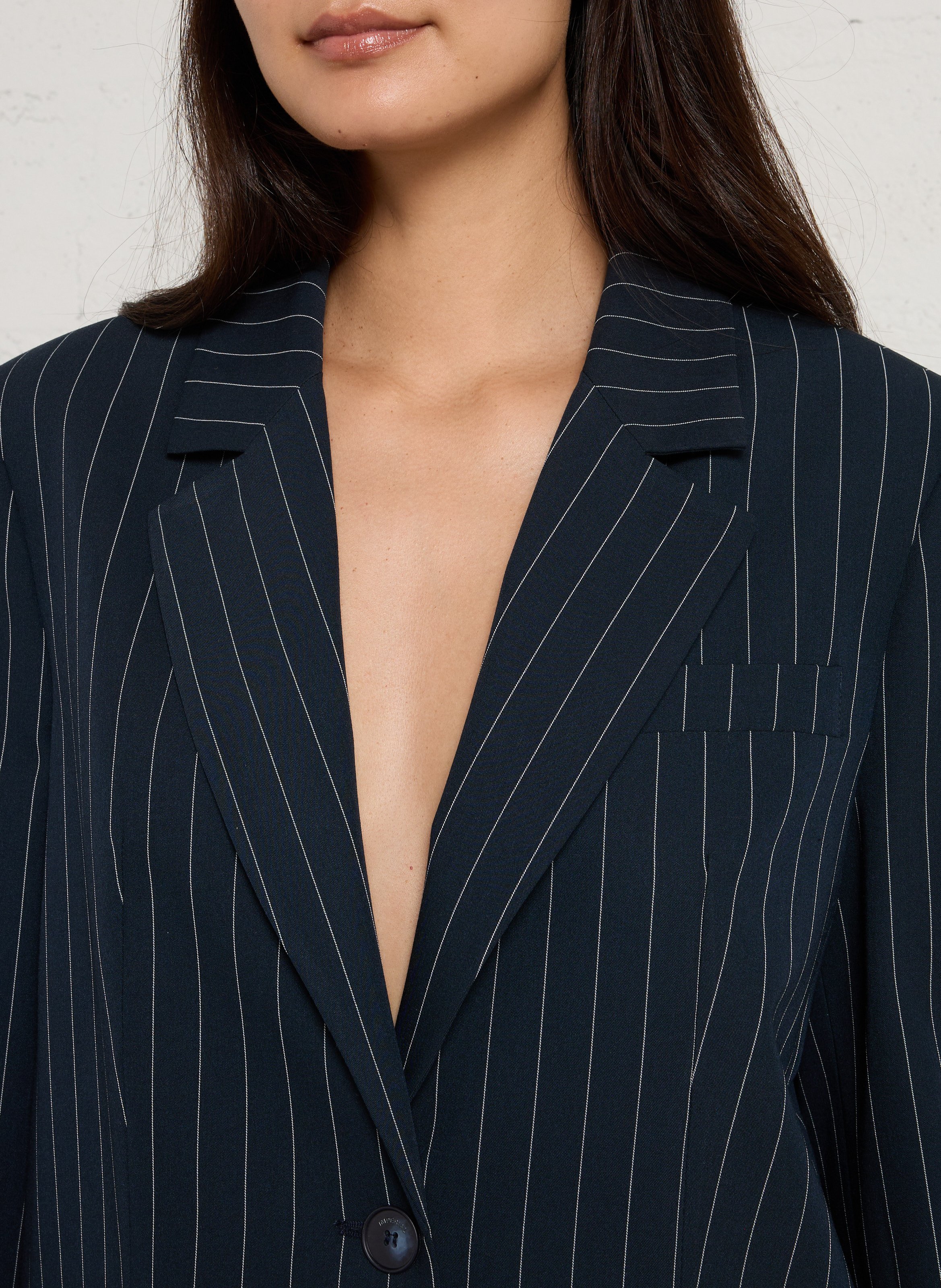 Oversized blazer with trompe l'oeil tailored collar in striped pattern IMPERIAL Blue