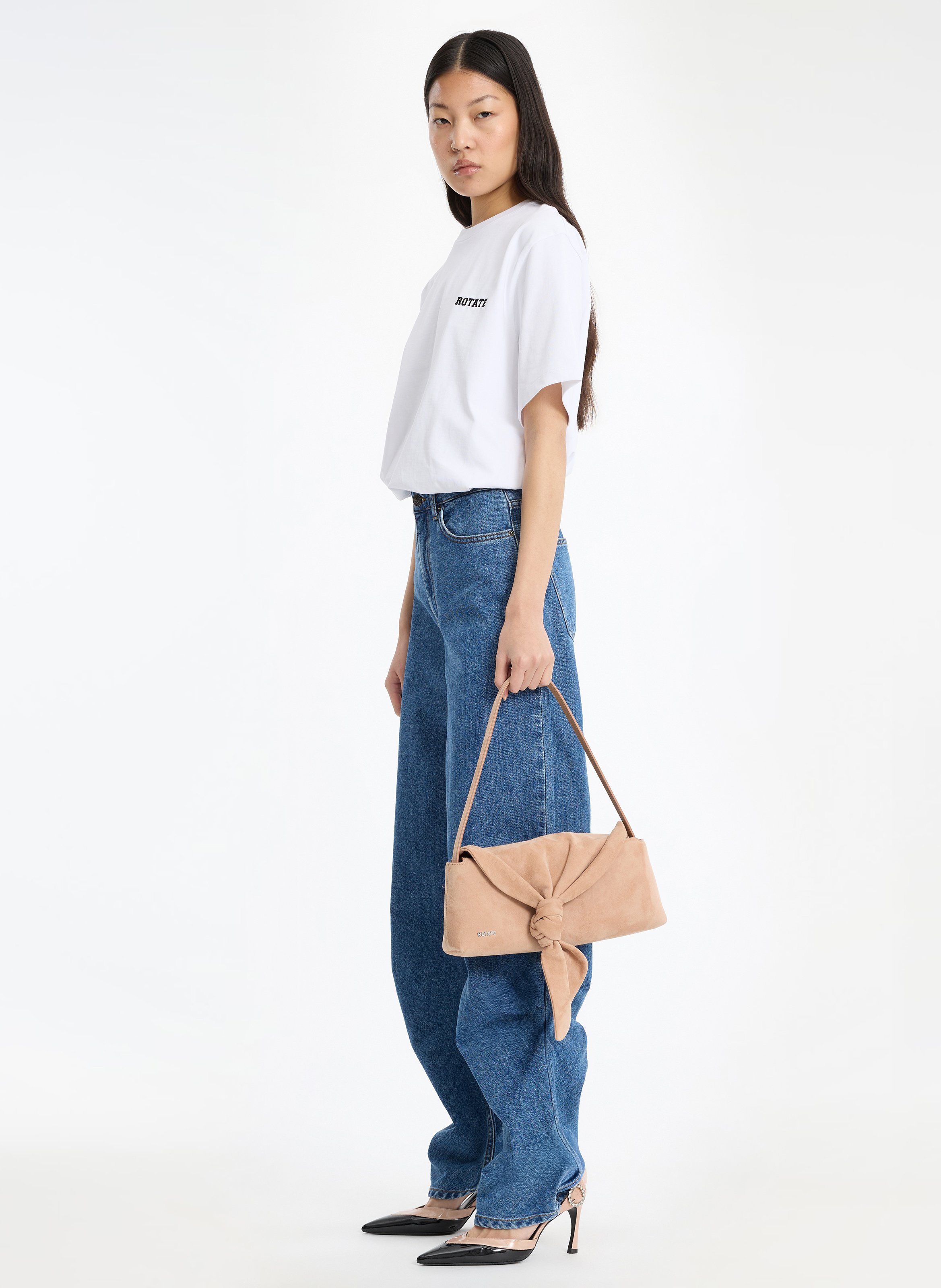 Jean large taille haute uni ROTATE Bleu