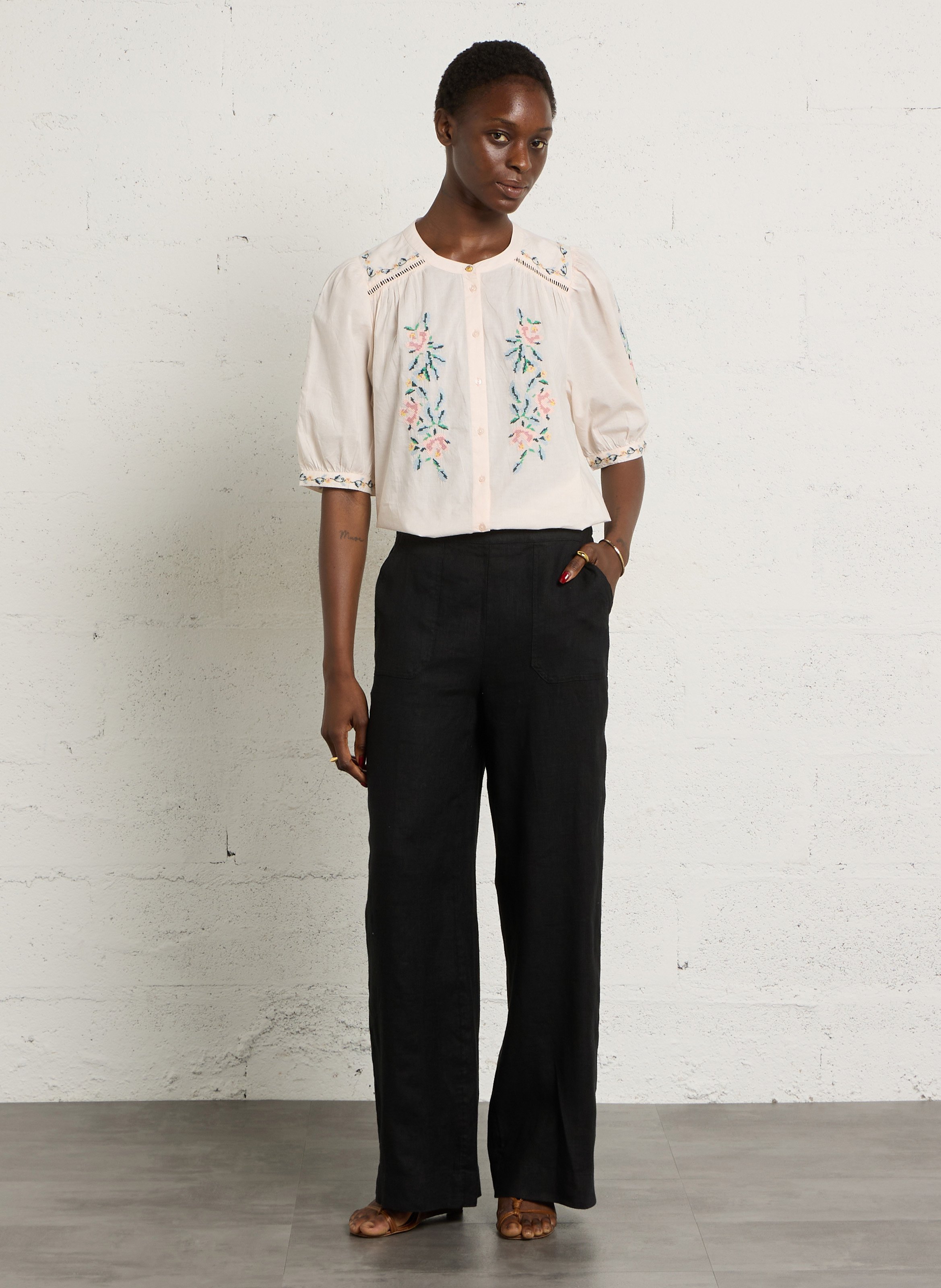 Pantalón ancho de lino MAISON 123 Negro