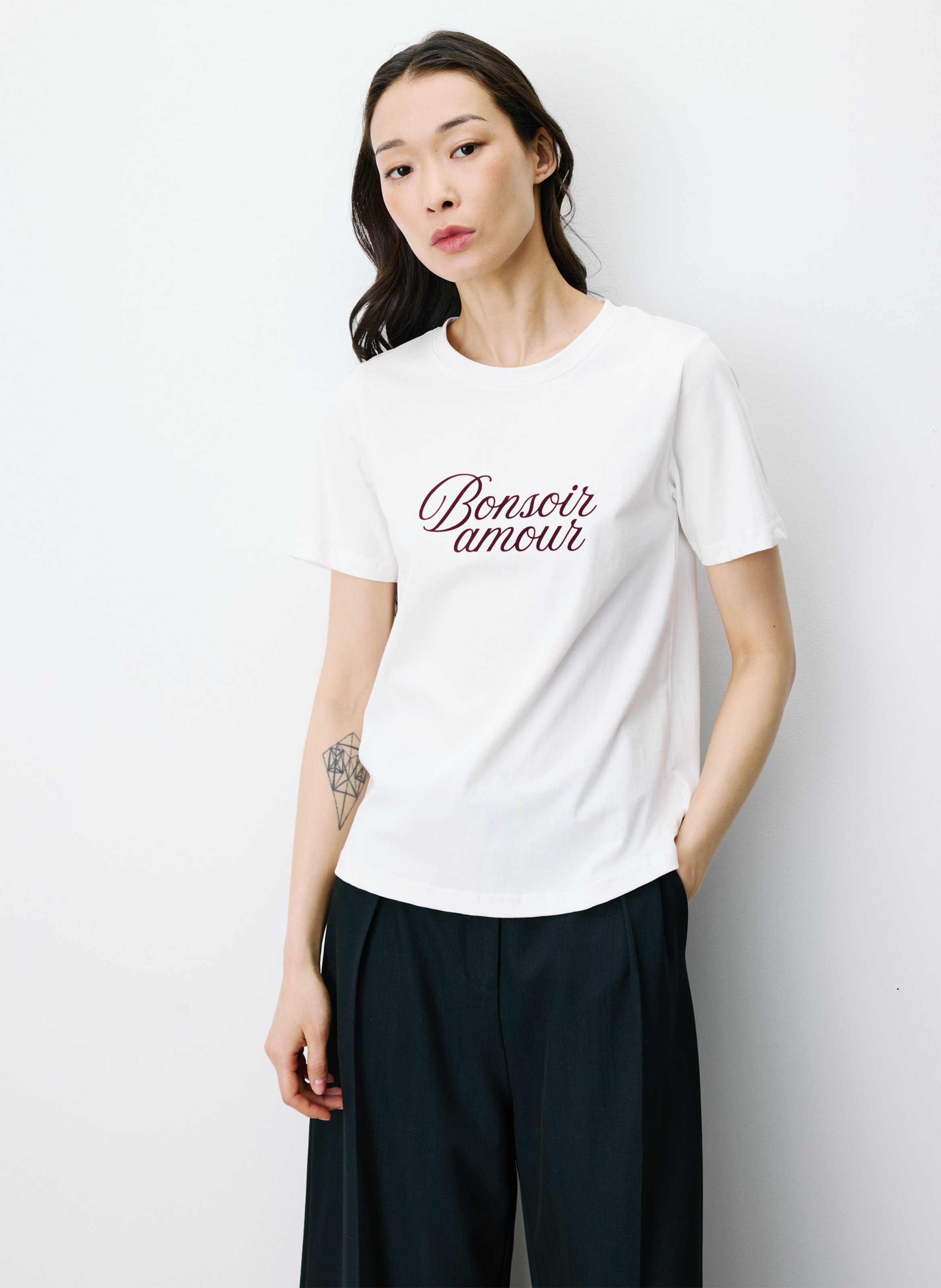 Tee-shirt col rond en coton GRACE ET MILA Blanc