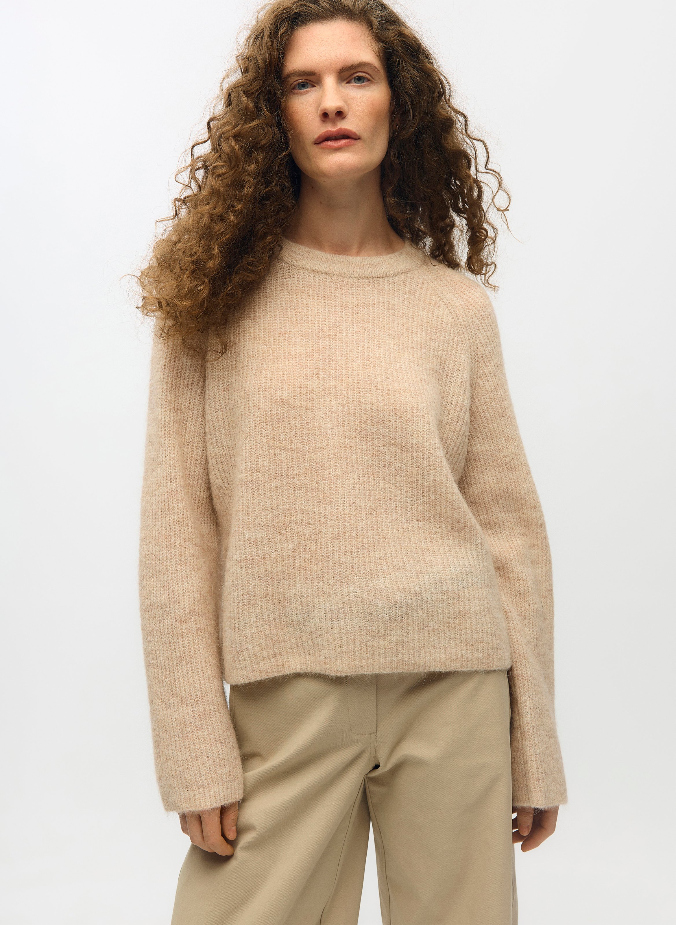 Round-neck wool-blend sweater OBJECT Brown