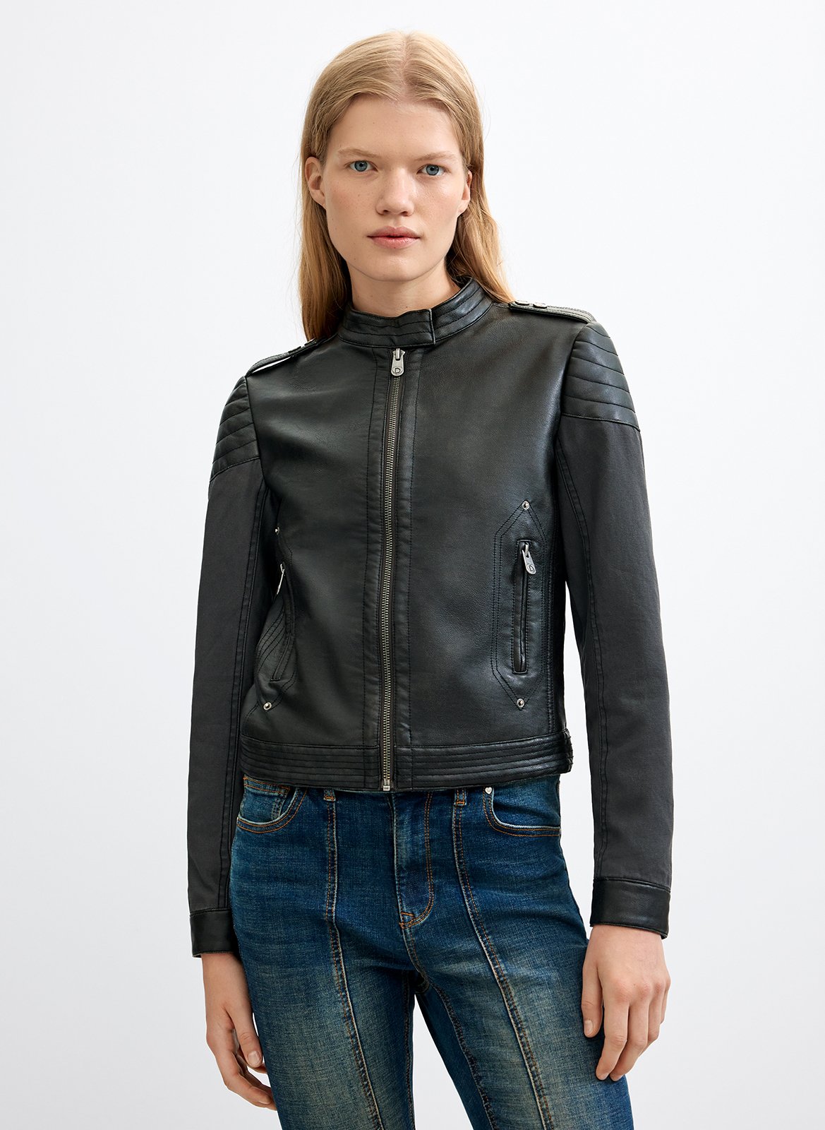 Veste droite col montant en coton mélangé DESIGUAL Noir