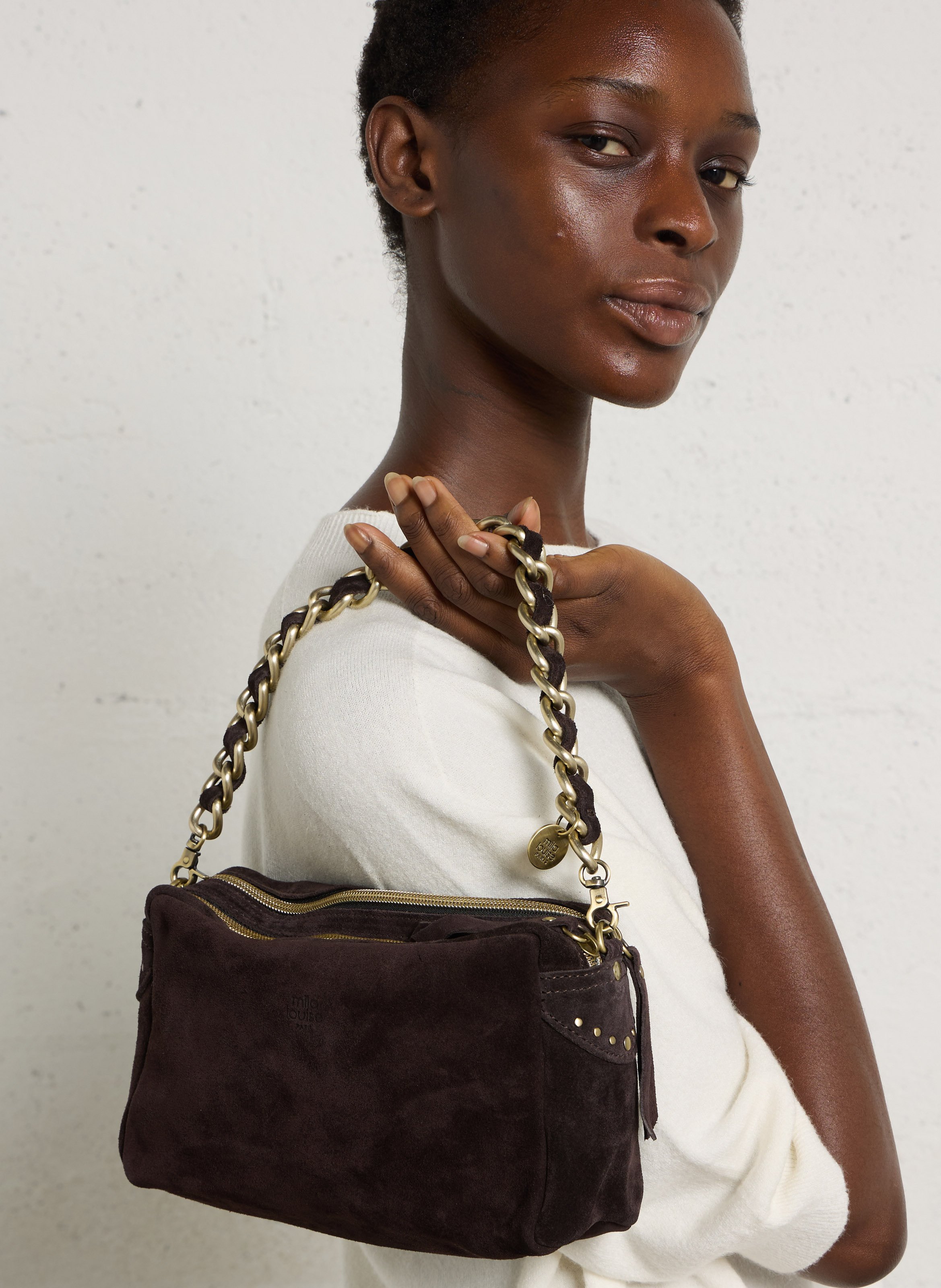 Suede camera bag MILA LOUISE Brown