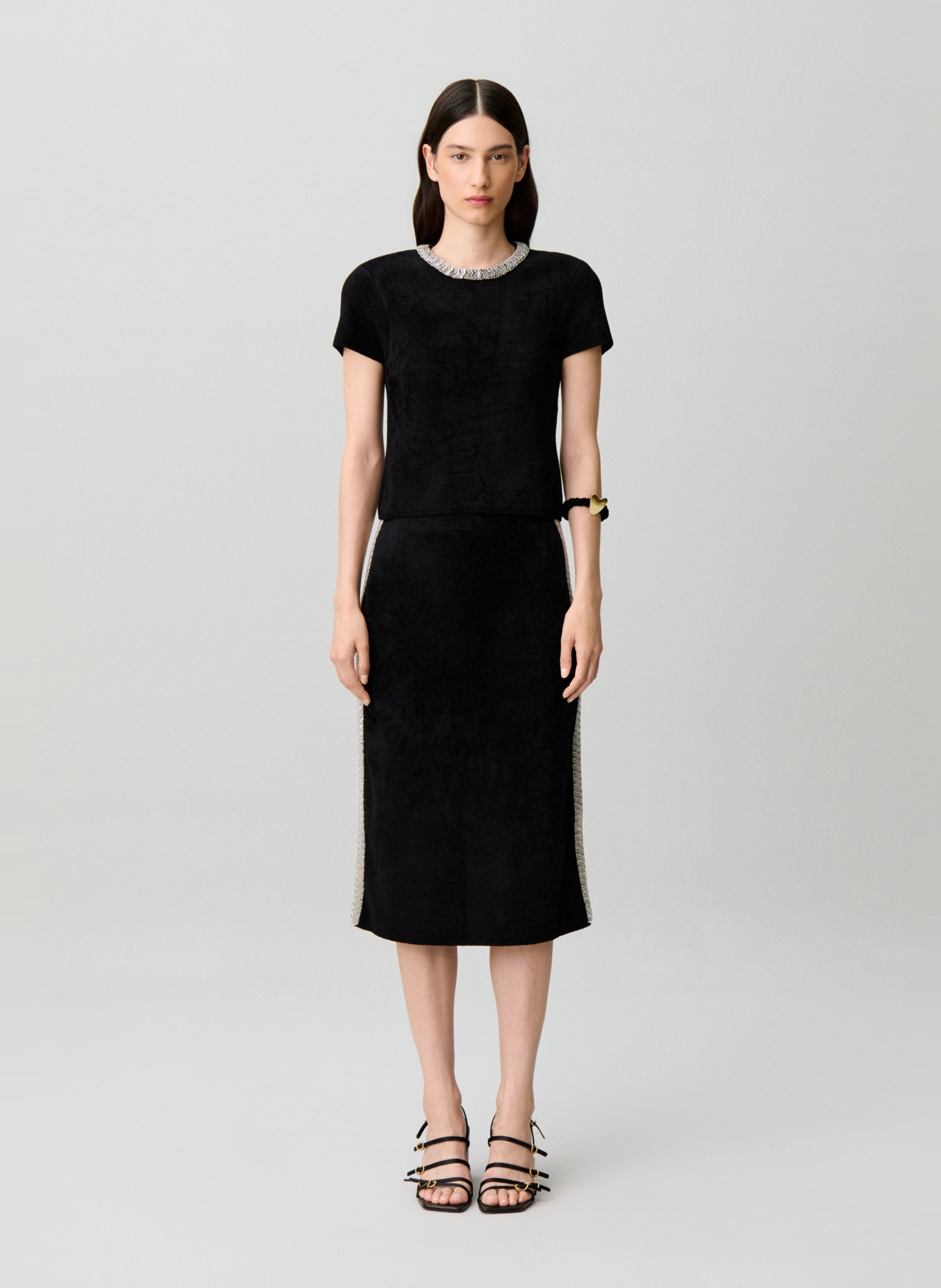 Top droit col rond perlé CLAUDIE PIERLOT Noir