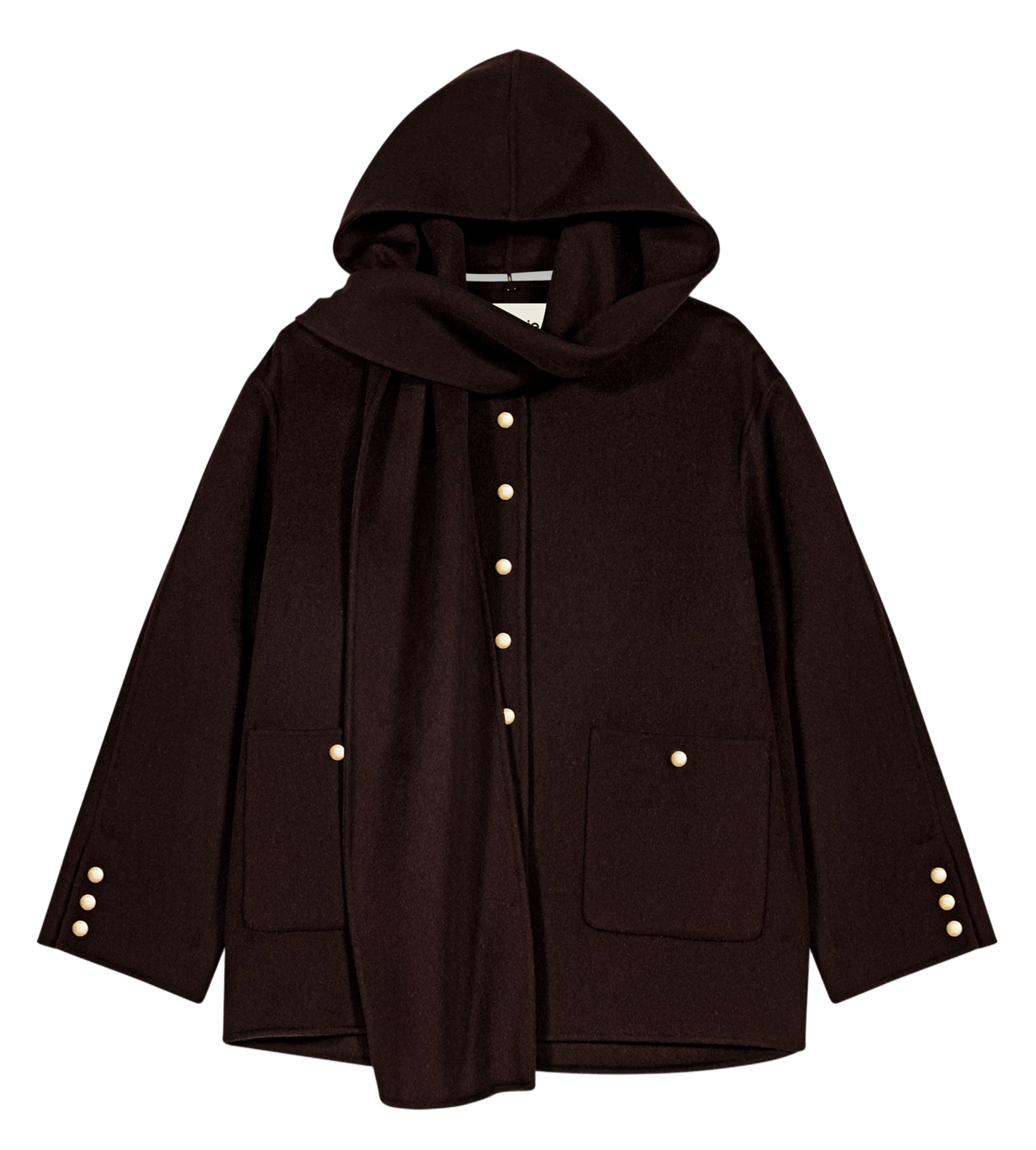 Manteau droit col rond à écharpe amovible en laine mélangée MAJE Marron
