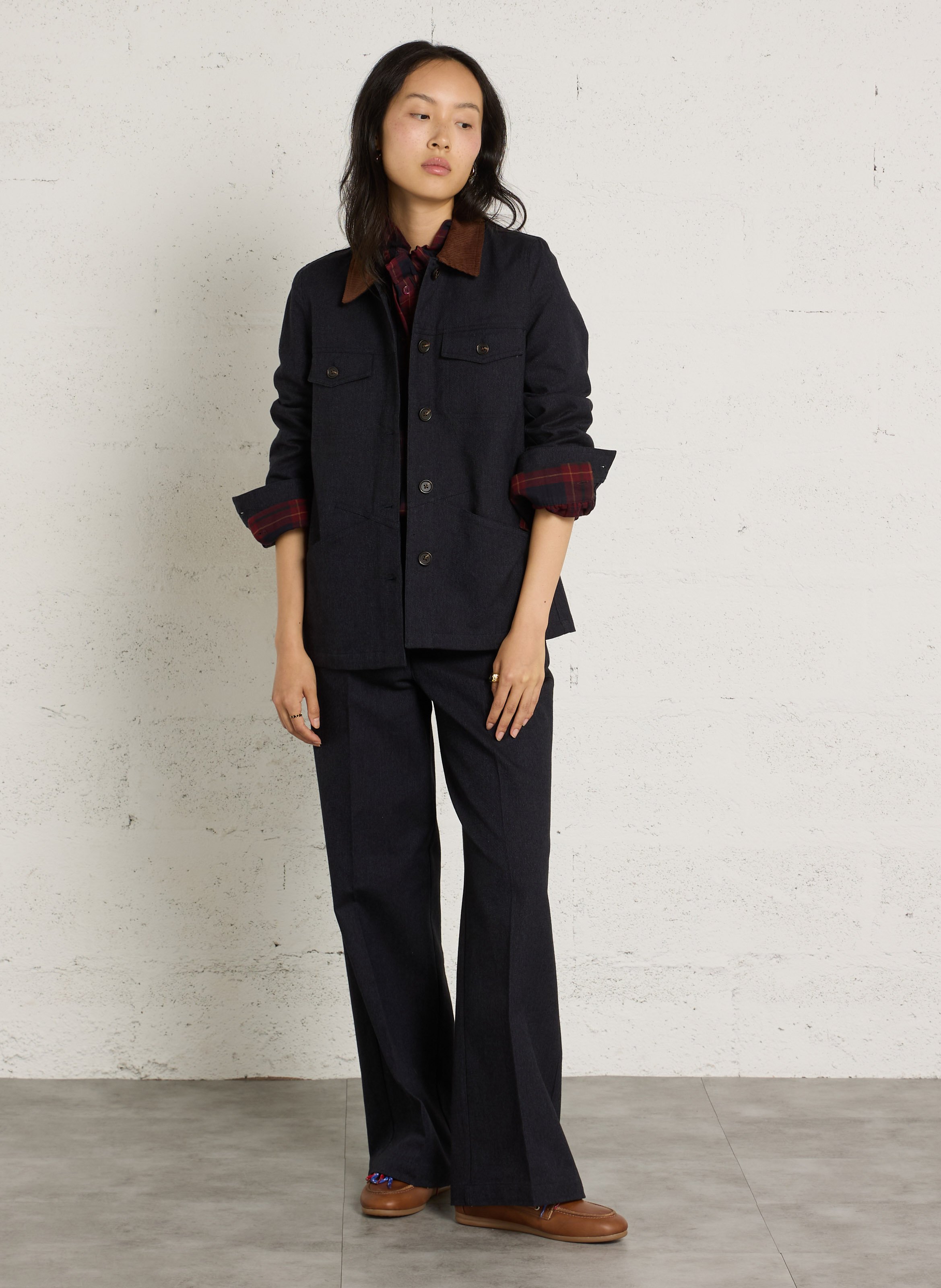 Straight tailored trousers in blended cotton NICE THINGS Blue