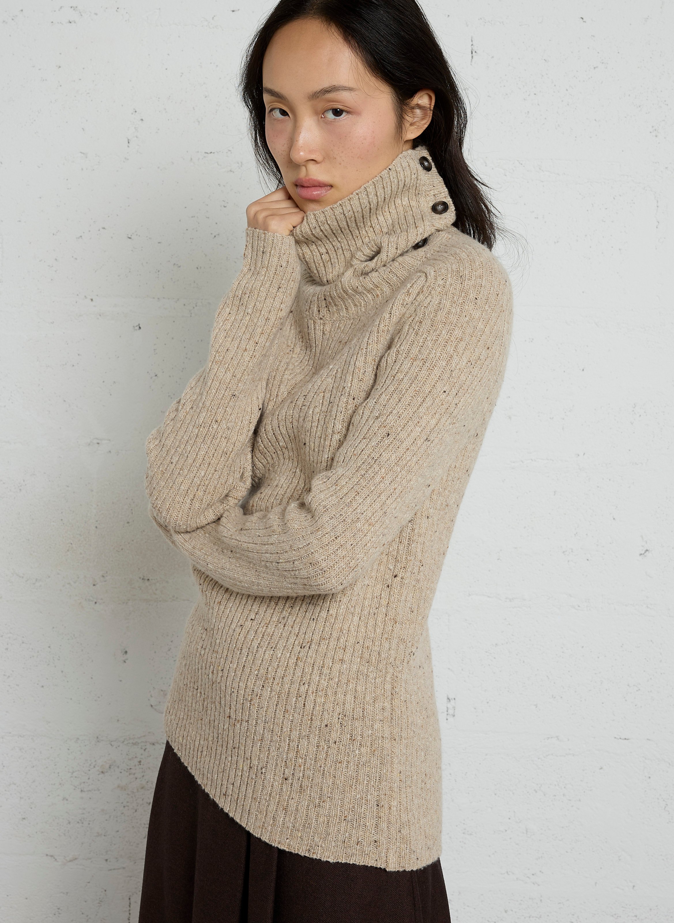Pull droit col montant en laine SOEUR Beige