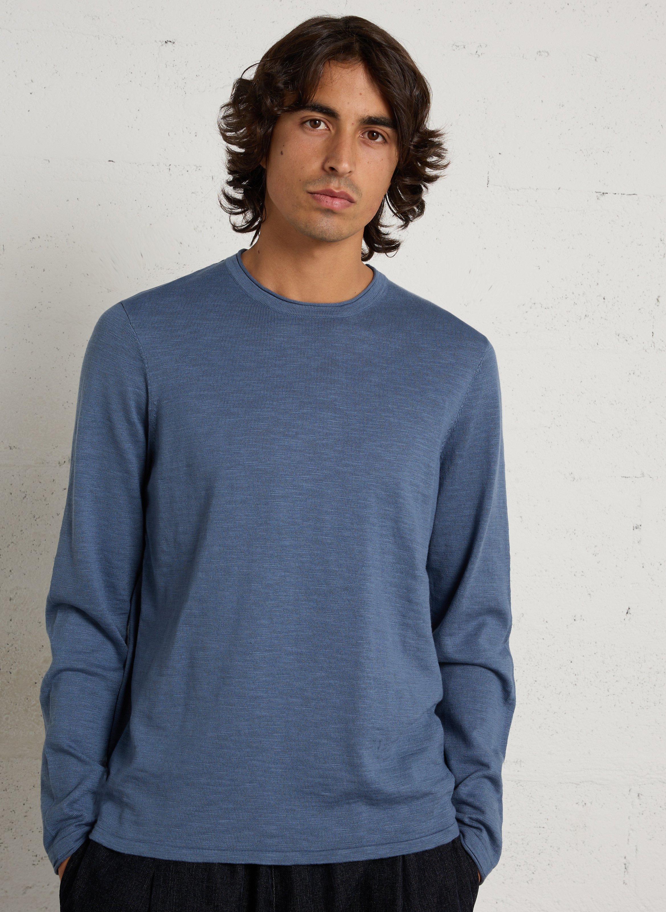 Pull droit col rond en coton IKKS Bleu