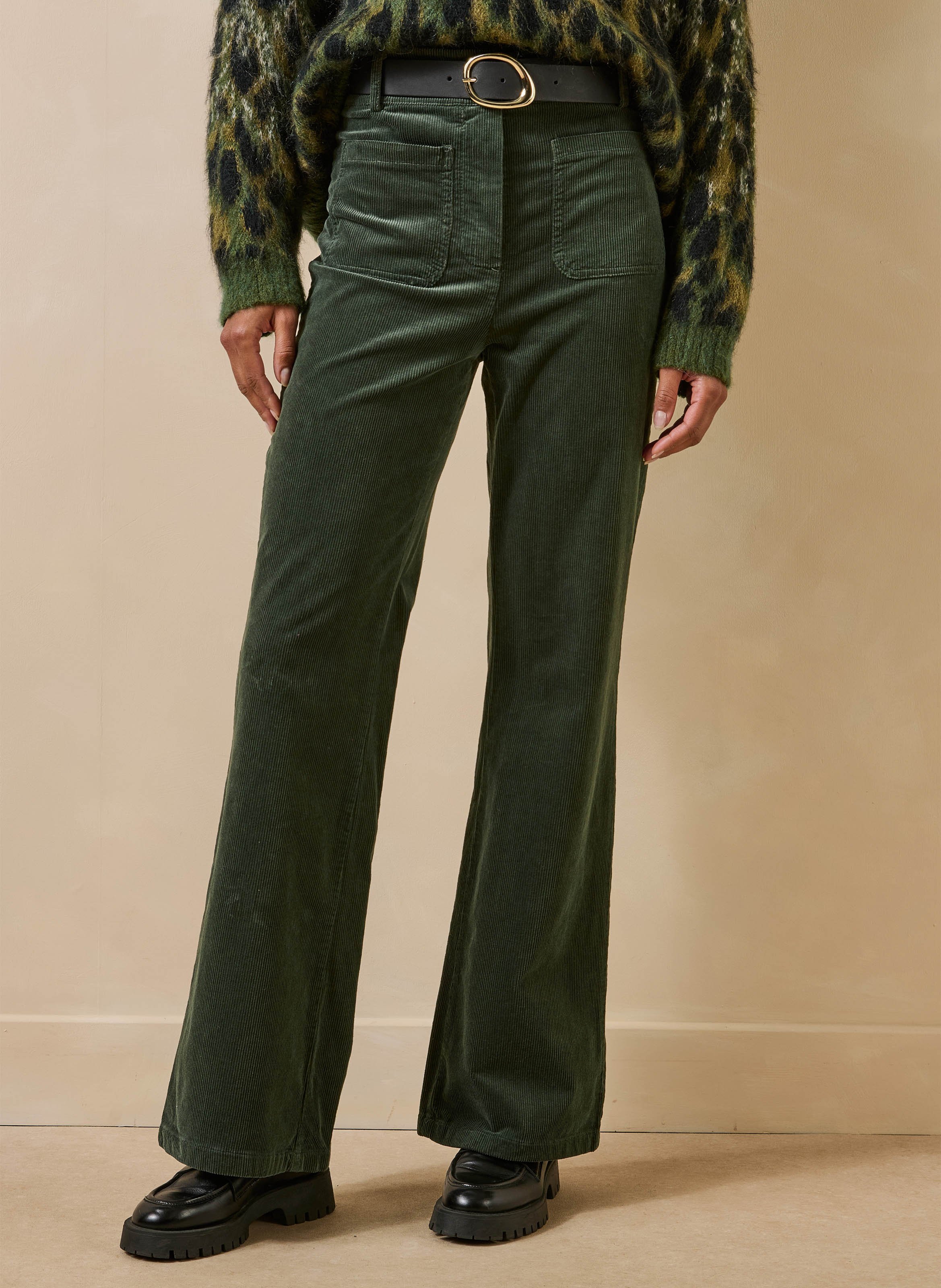 Pantalon large velours côtelé en coton mélangé LA FEE MARABOUTEE Grun