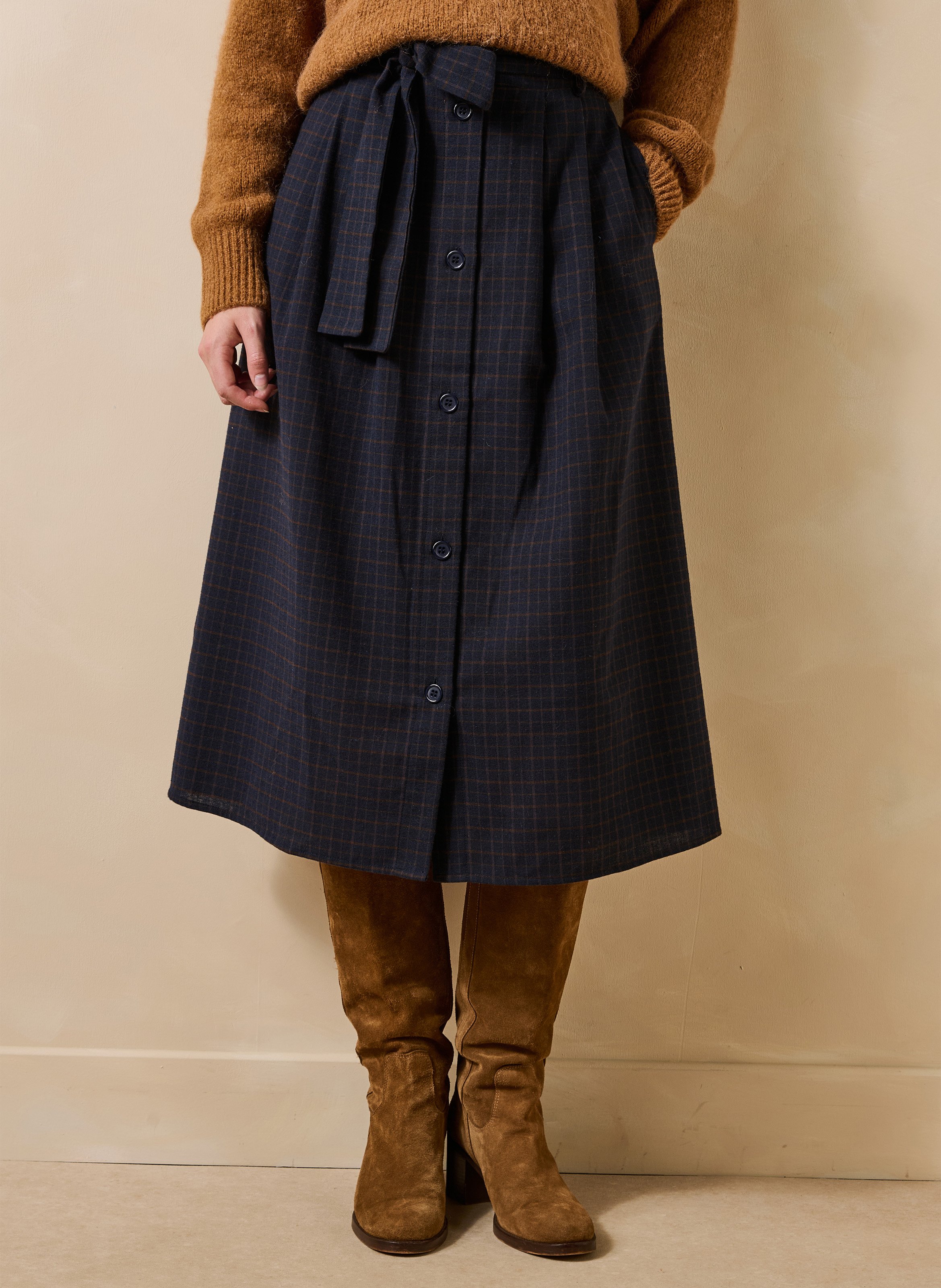 Halflange rok met knopen - katoenblend LA FEE MARABOUTEE Blauw