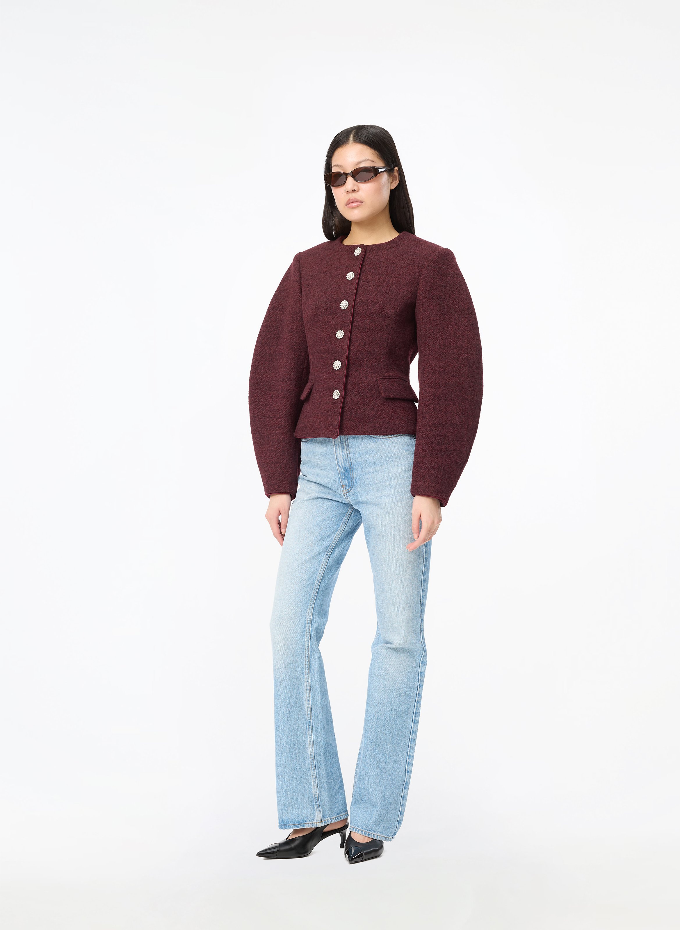 Solid-color fitted jacket with decorative buttons ROTATE Brown
