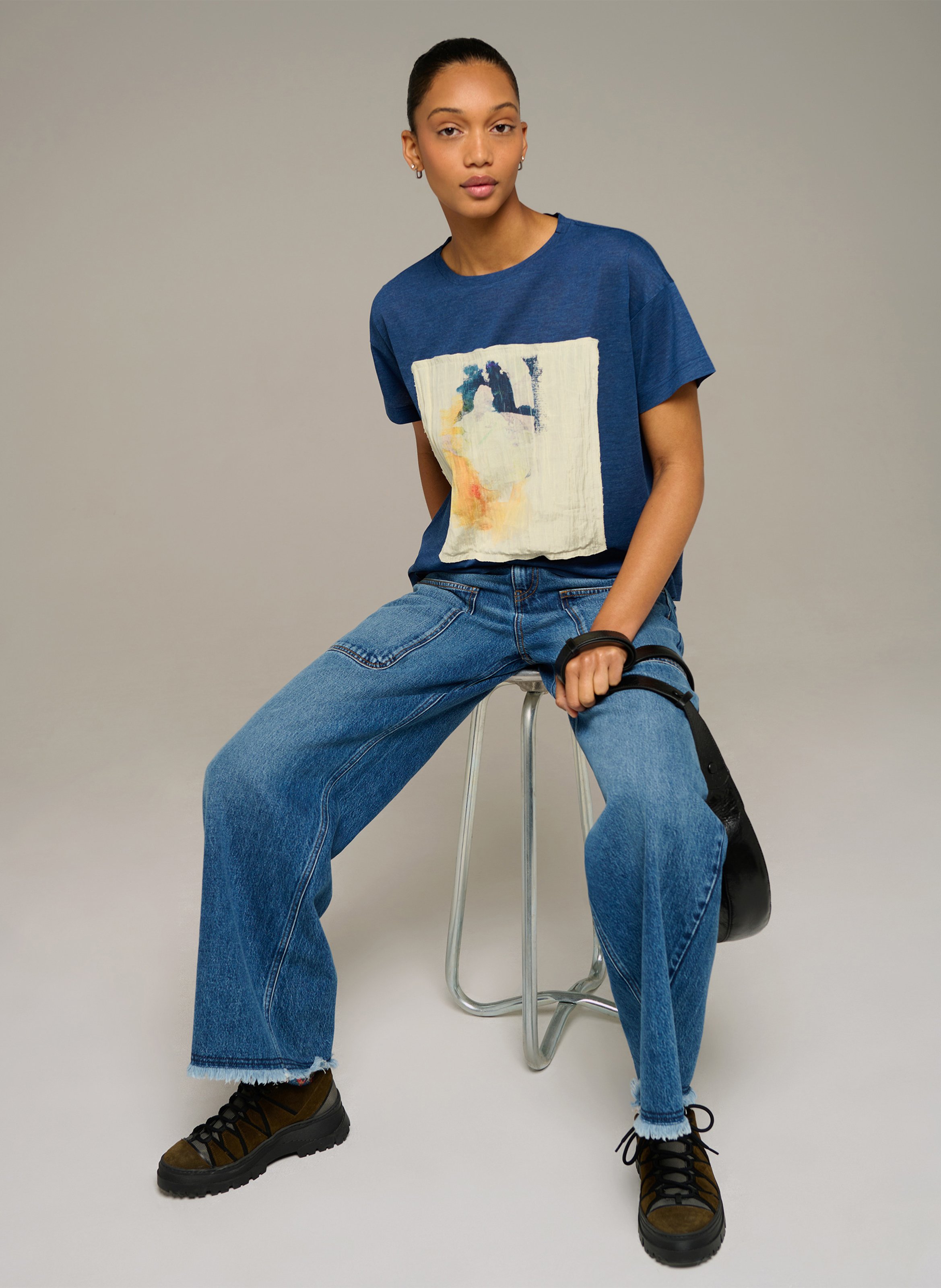 Fließendes bedrucktes T-Shirt COTELAC ACOTE Blau