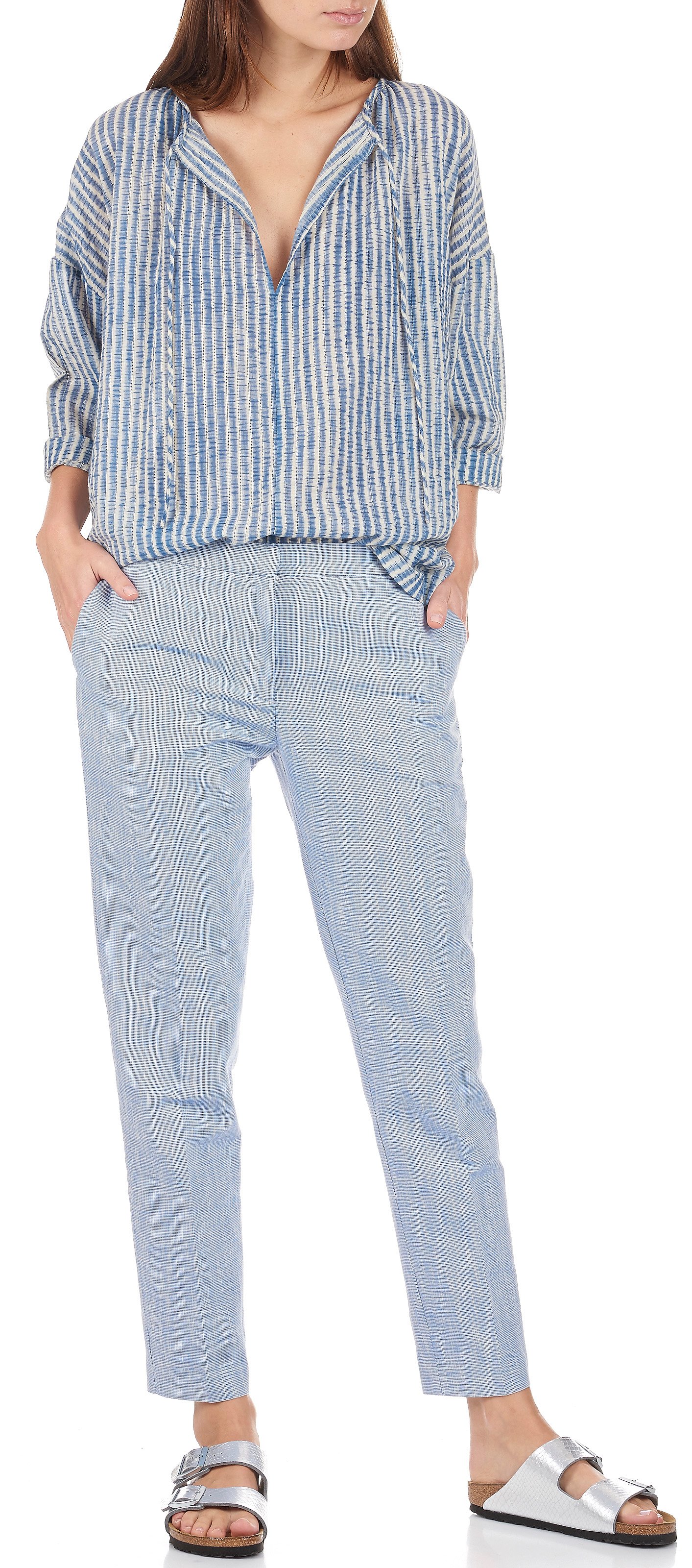 Pantalon droit tissé en coton ATTIC AND BARN Bleu