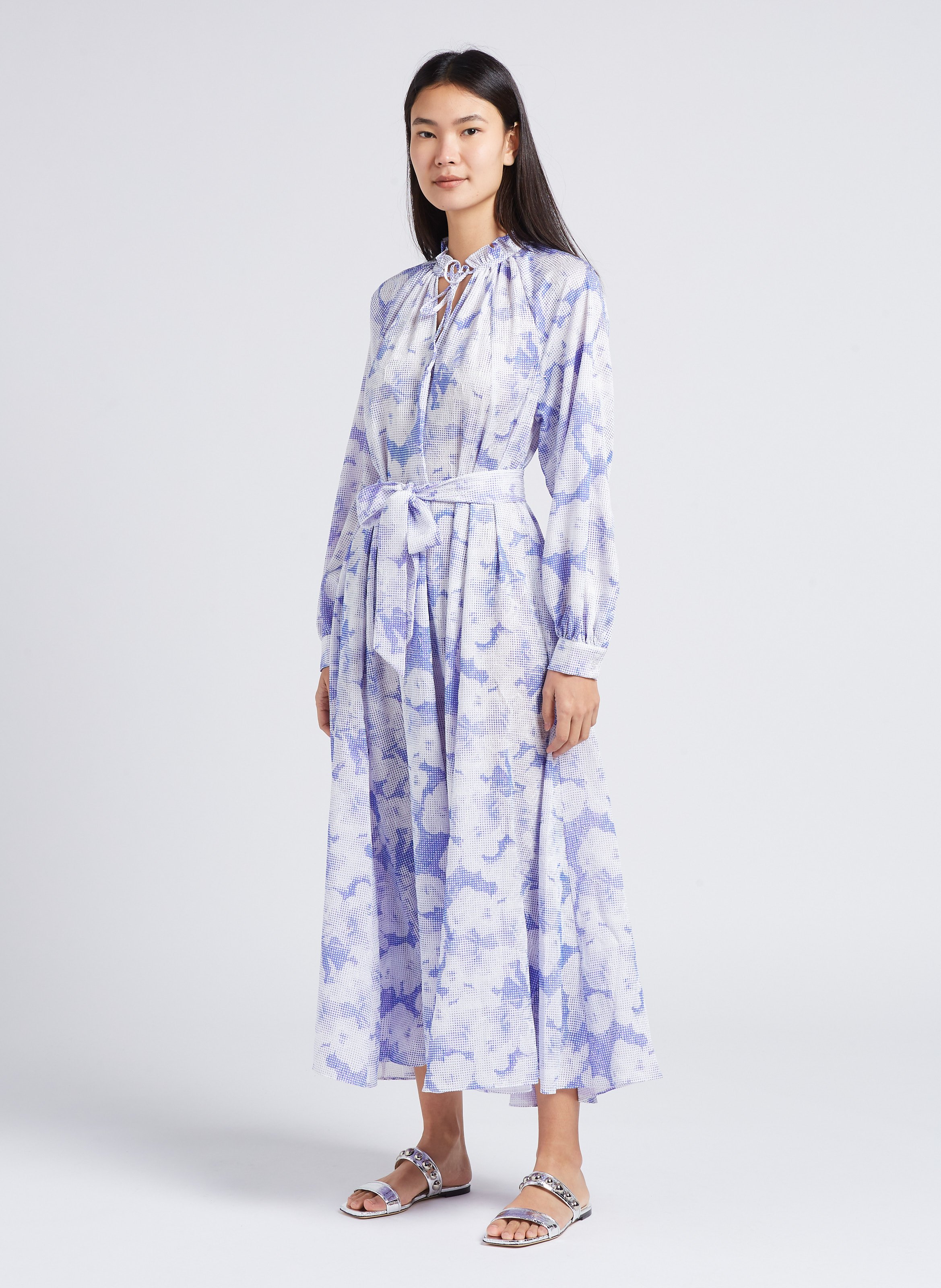 Belted printed midi dress with knotted V-neck SAMSOE SAMSOE Purple
