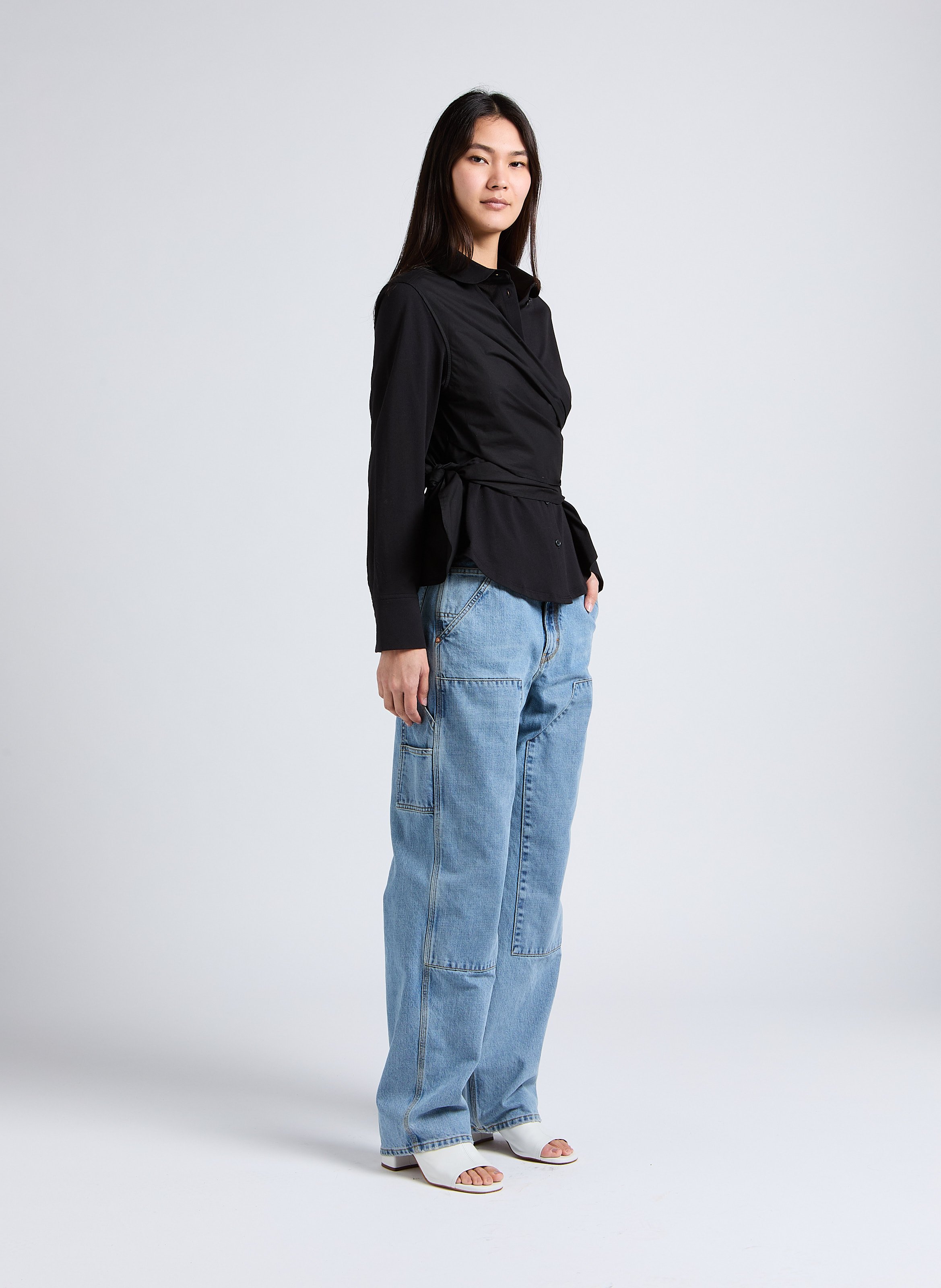 Jean droit taille haute en coton MARGAUX LONNBERG Bleu