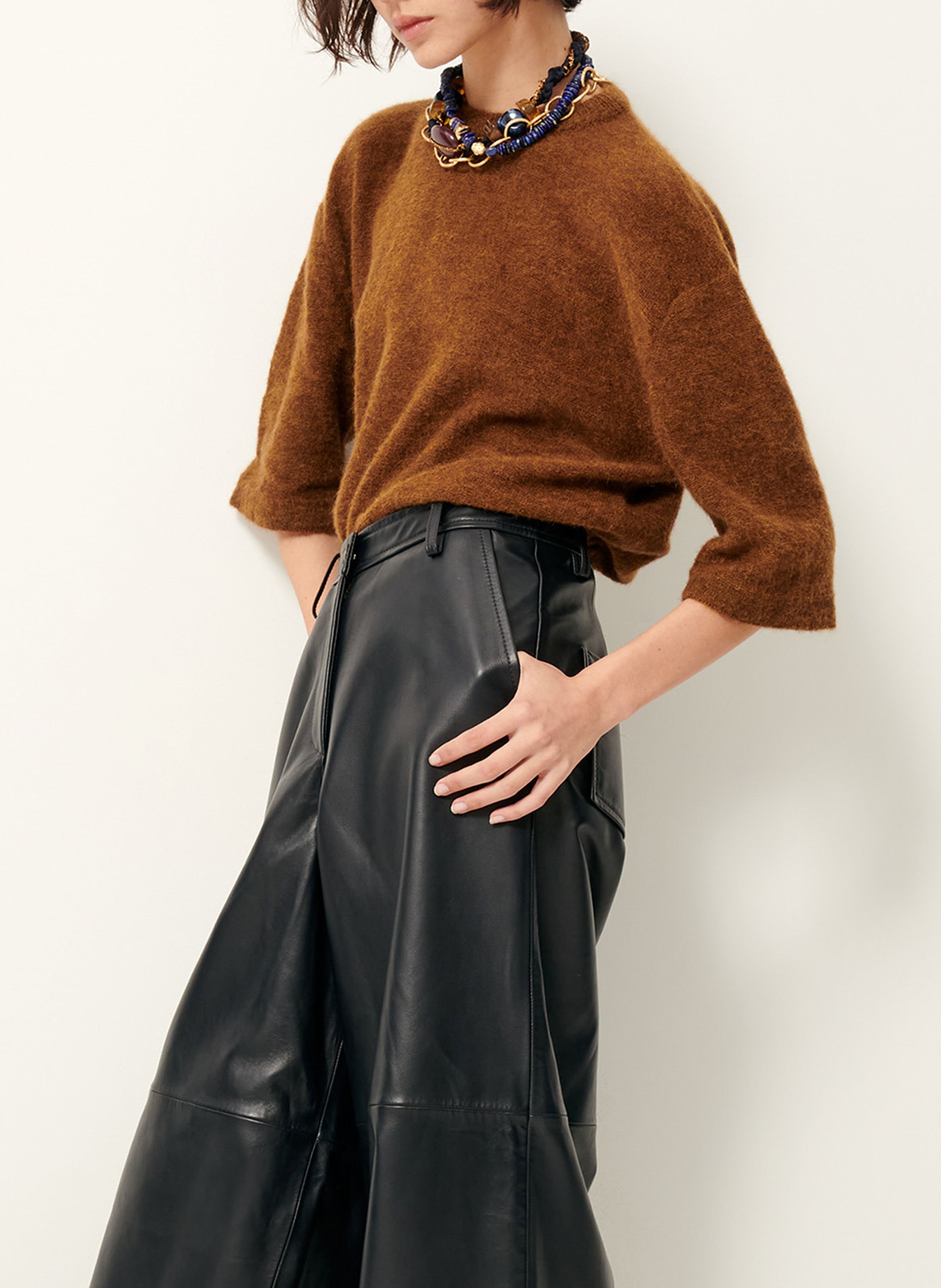 Pull oversize col rond en laine mélangée SESSUN Marron