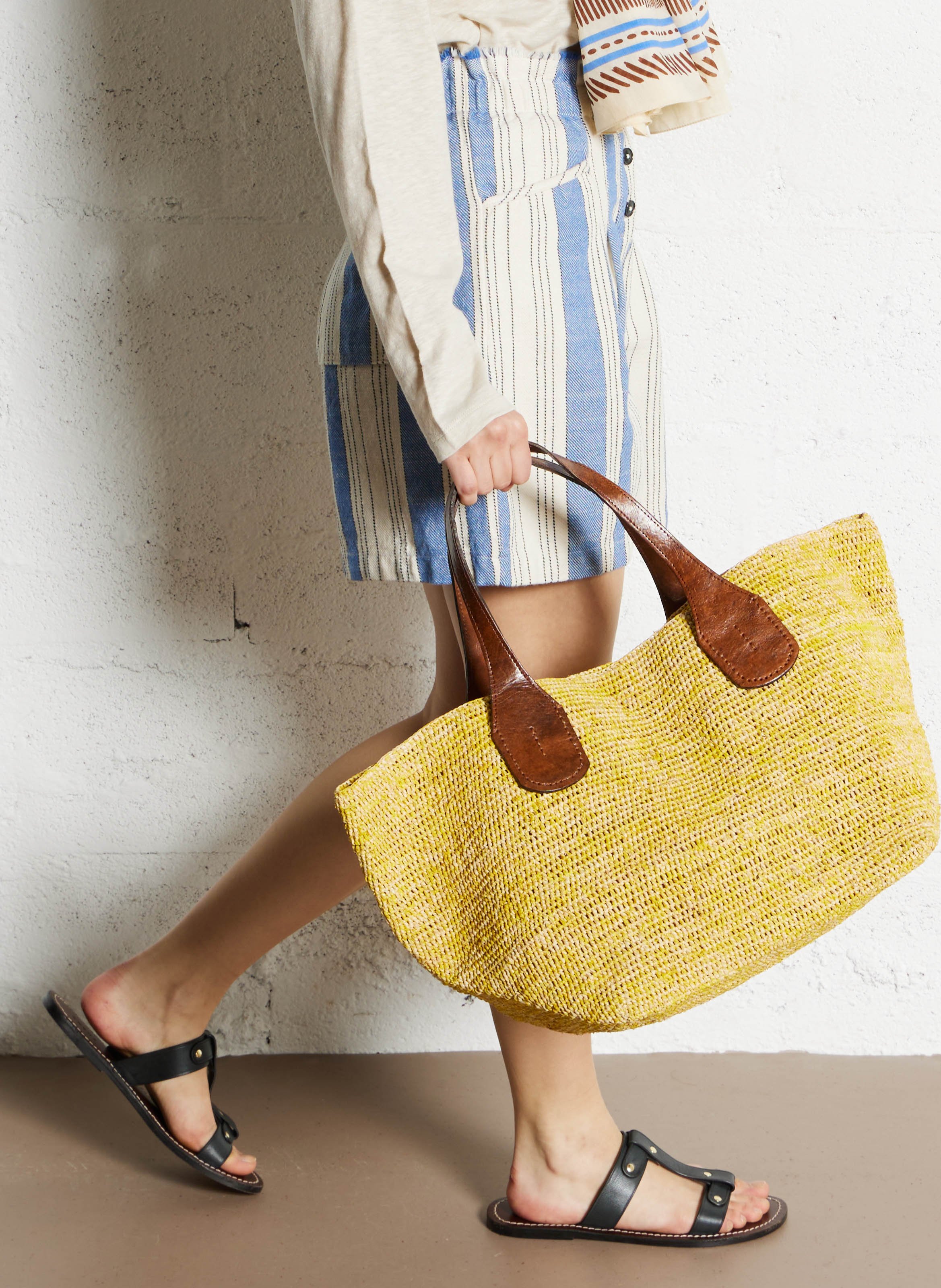 Raffia tote bag IBELIV Yellow