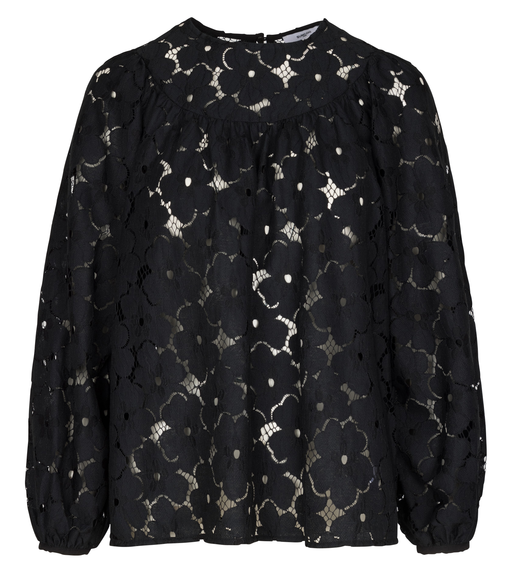 Straight lace long-sleeved blouse SUNCOO Black