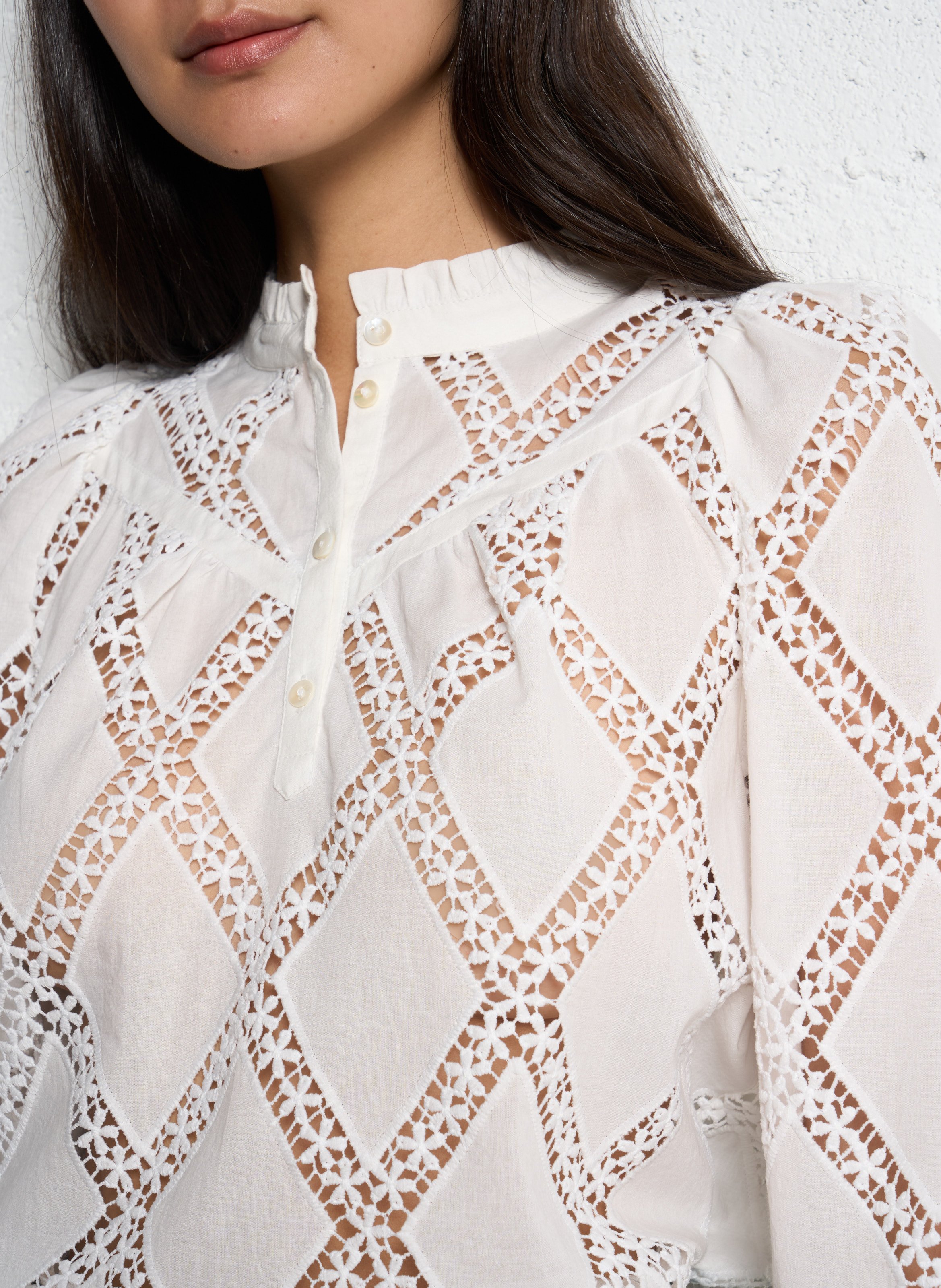 Kanten top met lange mouw ONE STEP Wit