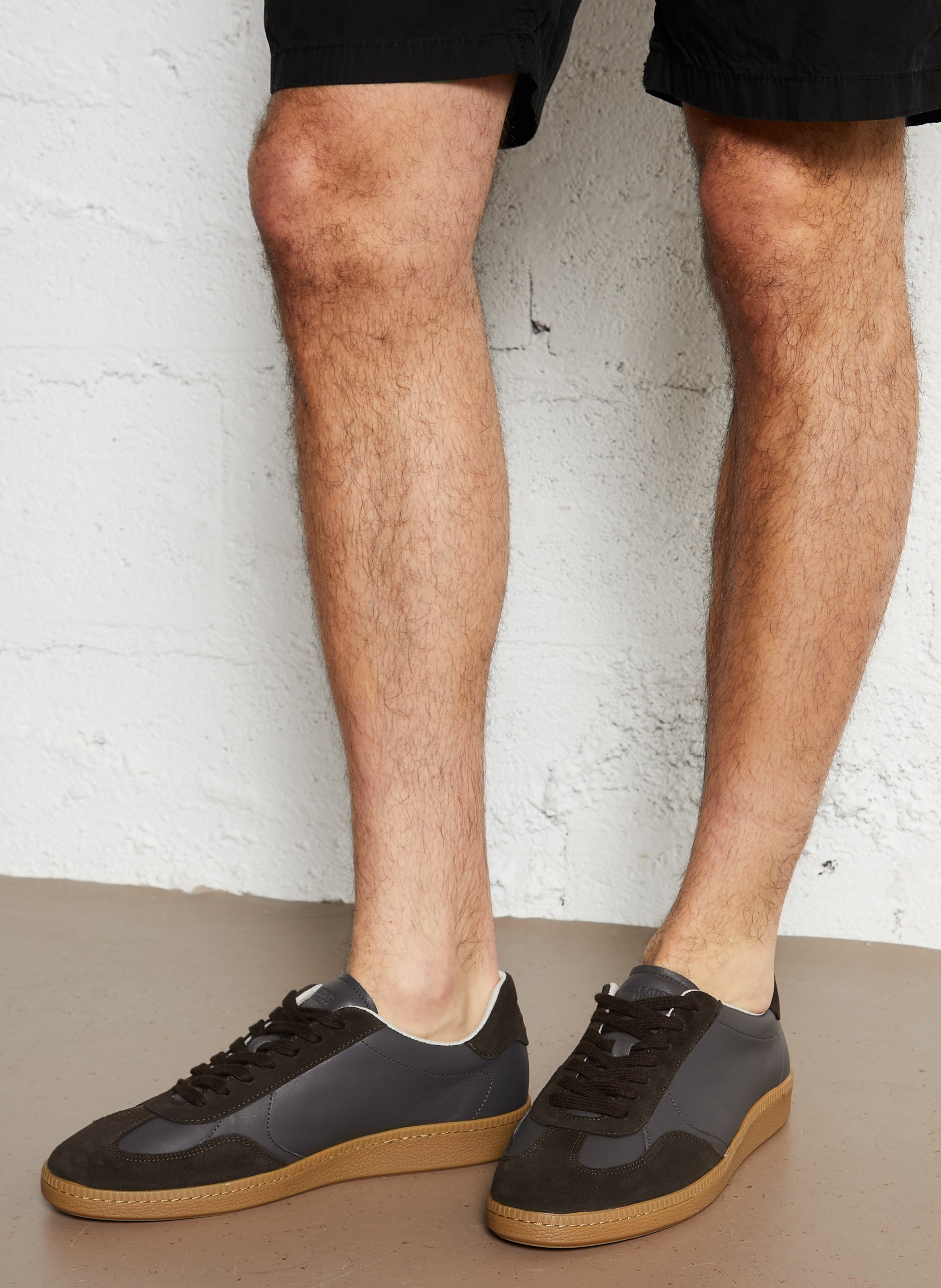 Low-top leather mix sneakers SELECTED Brown