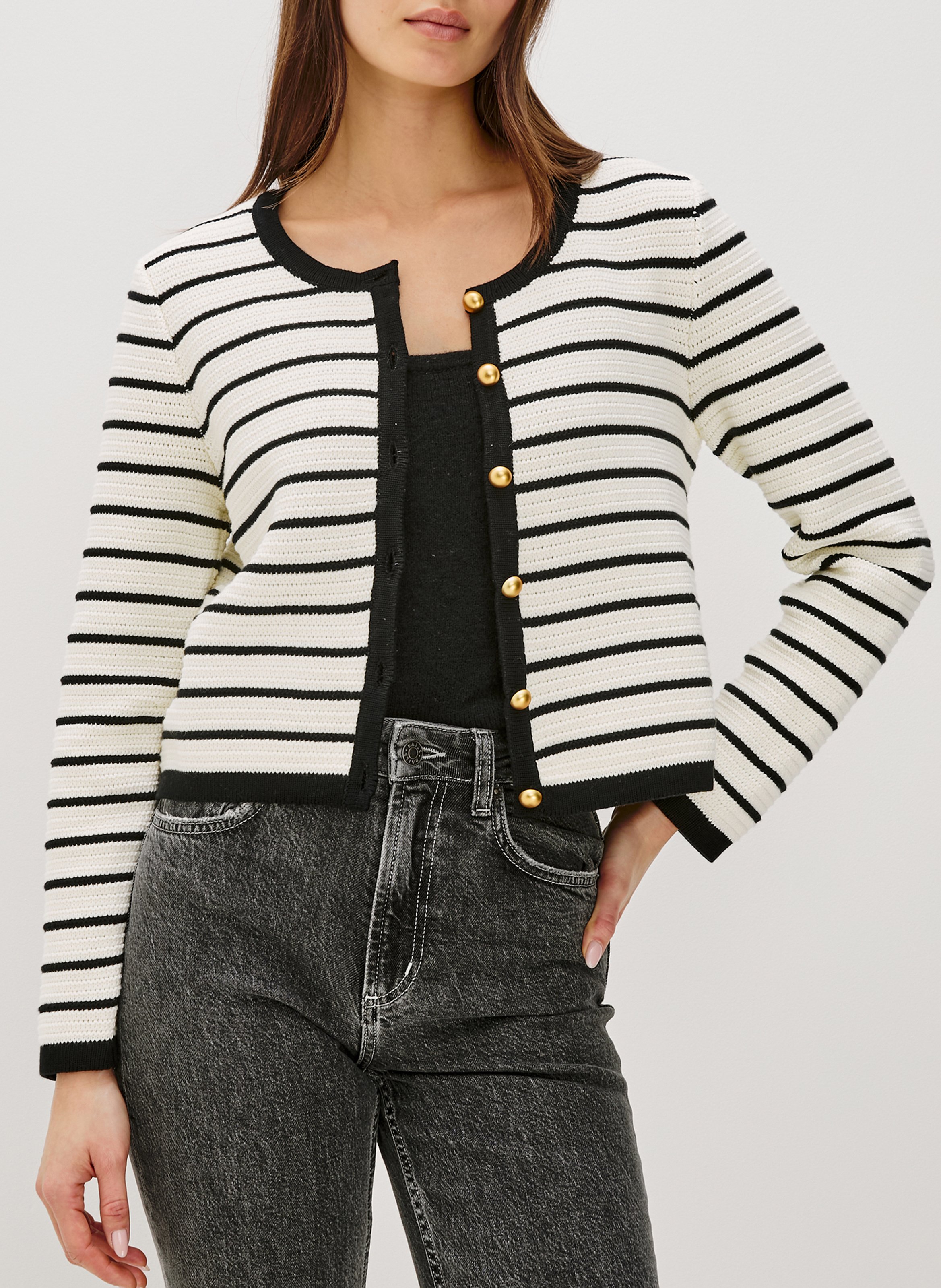 Cardigan court boutonné à rayures RAILS Multicolore