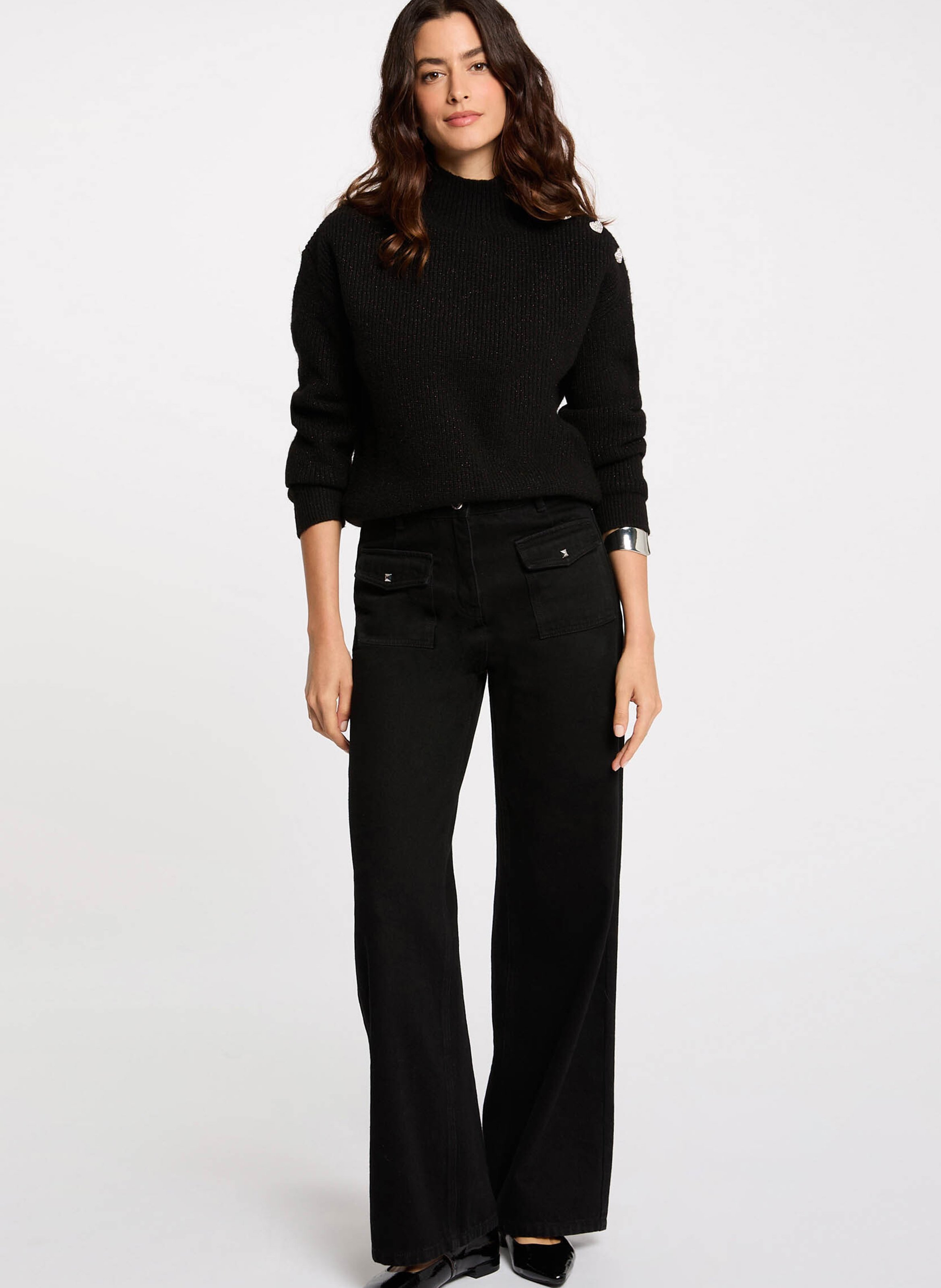 Straight-cut high-neck sweater MORGAN Black