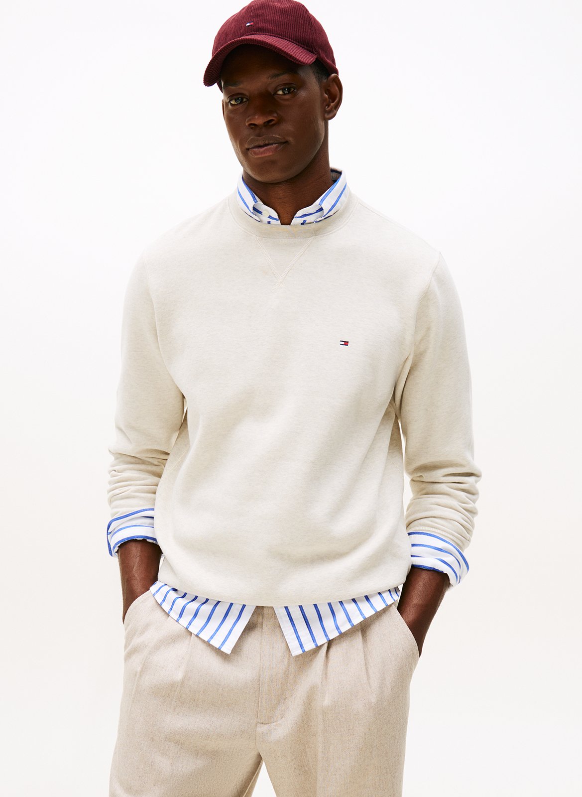 Straight-cut cotton-blend sweater with round neck TOMMY HILFIGER
