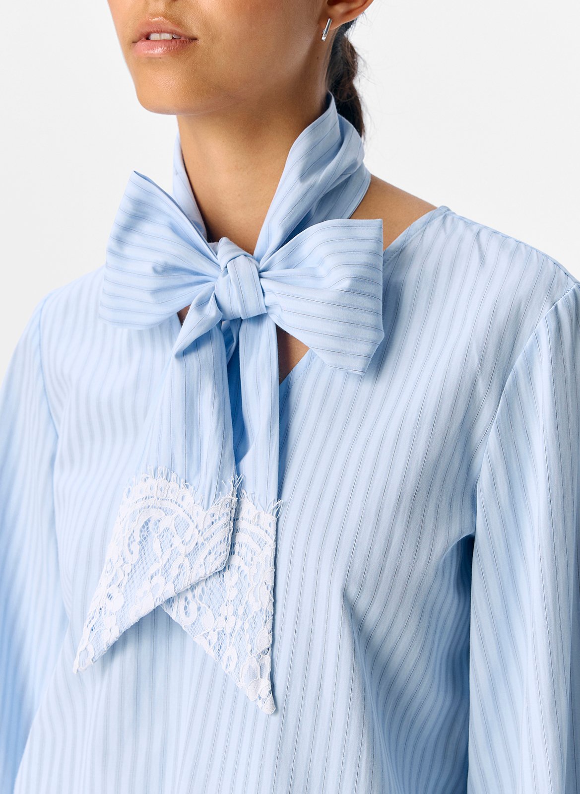 Blouse col lavallière à rayures OBJECT Bleu