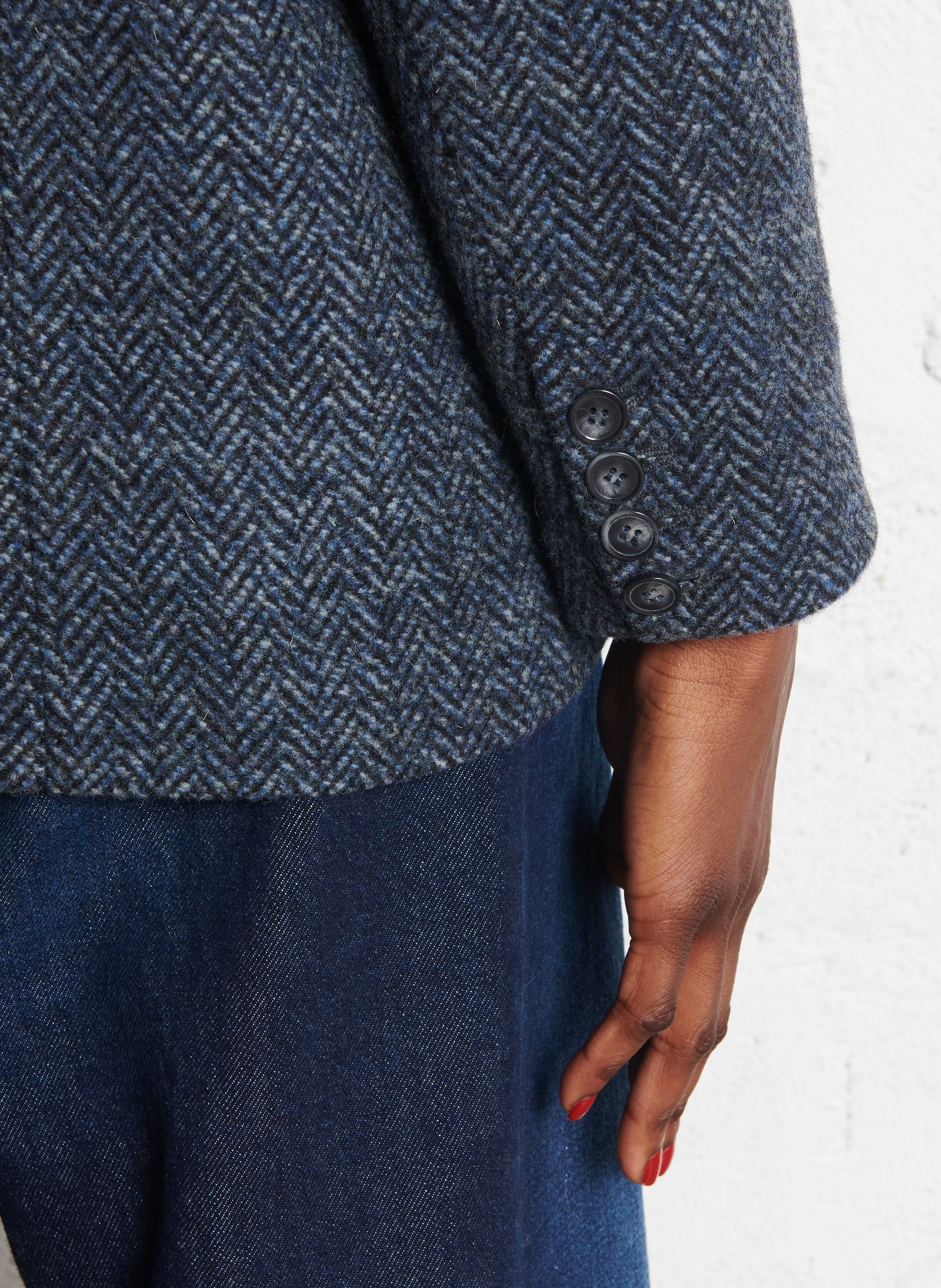 Veste tailleur droite chevron en laine DES PETITS HAUTS Bleu