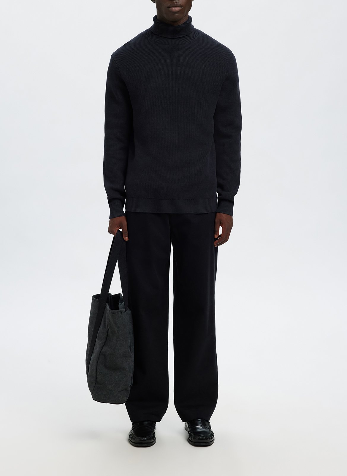 Sous-pull droit col roulé en coton bio SELECTED Bleu