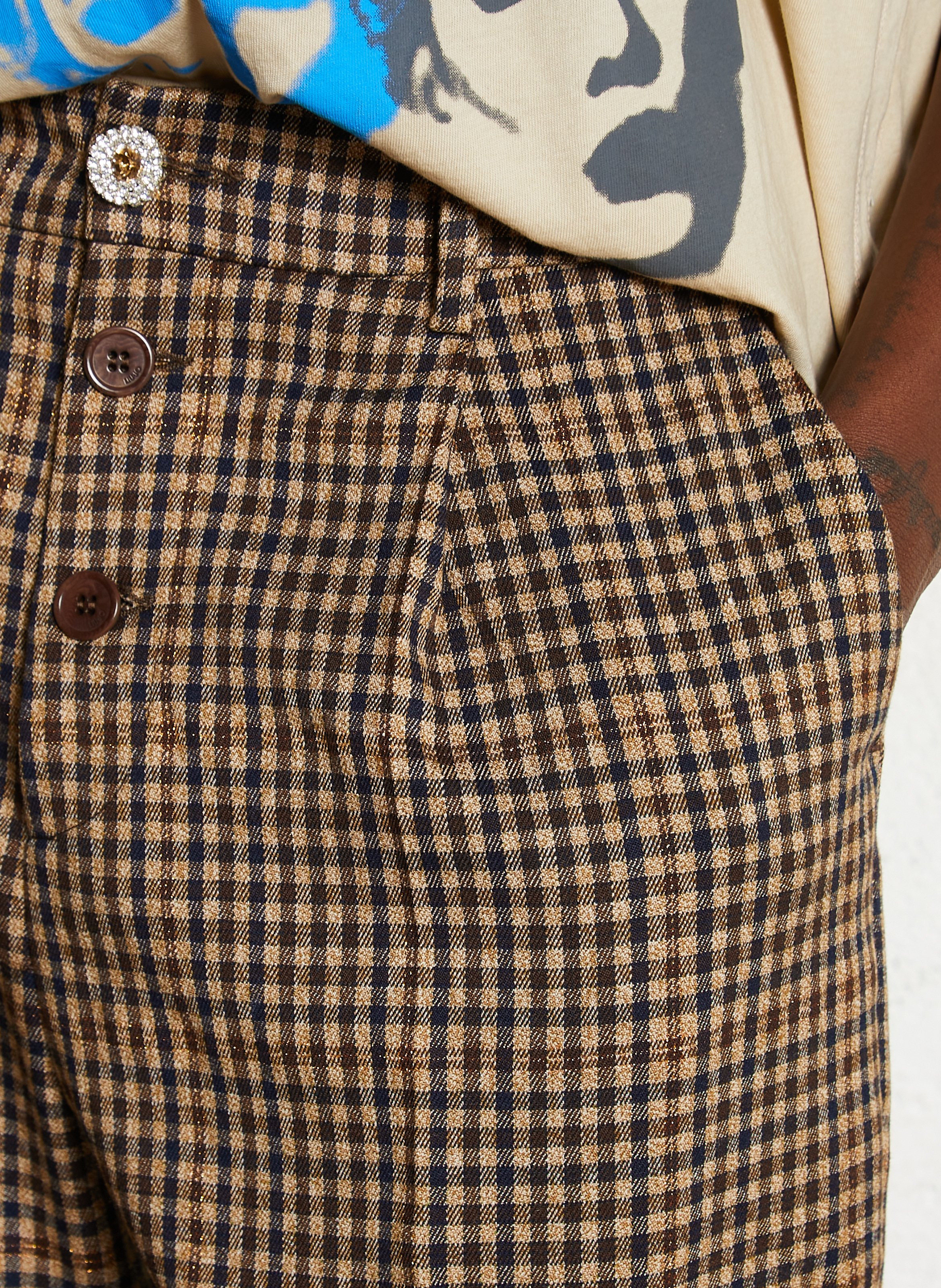 Karierte Bundfaltenhose LIU JO Braun