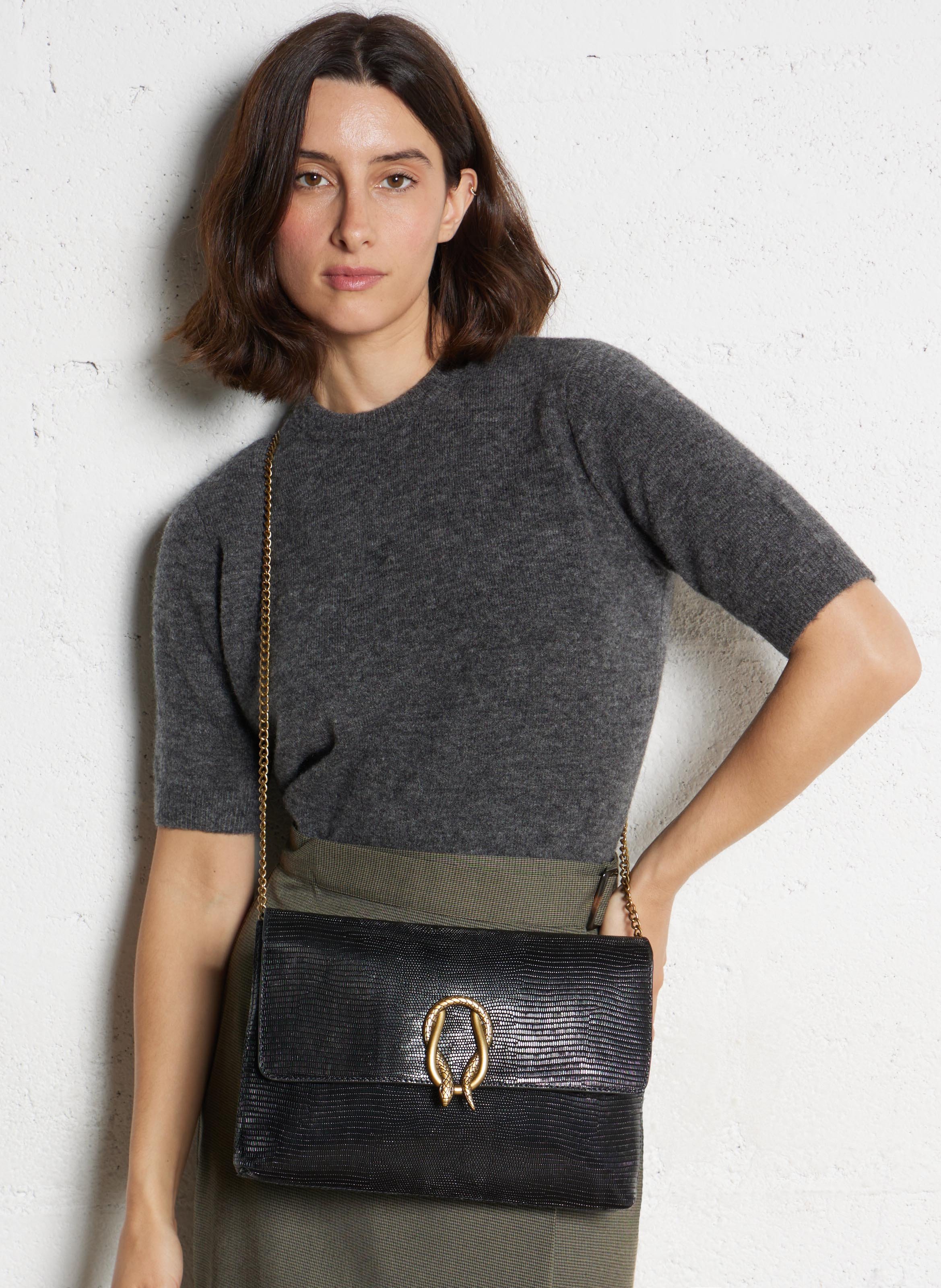 Pochette de soirée en cuir MAISON 123 Noir