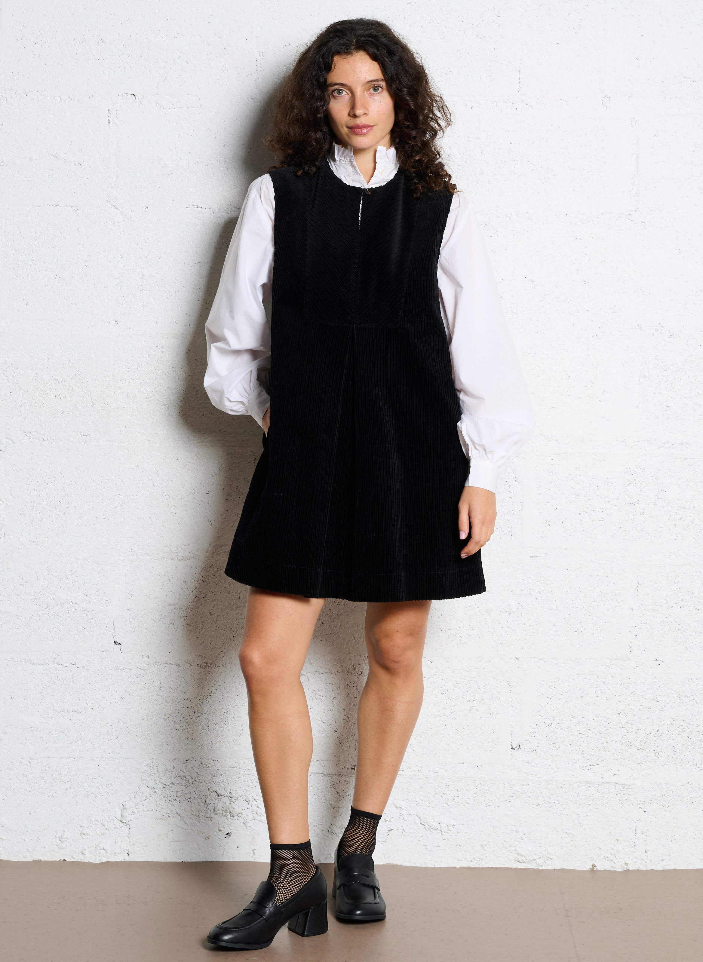 Short round-neck cotton dress SEE U SOON Black