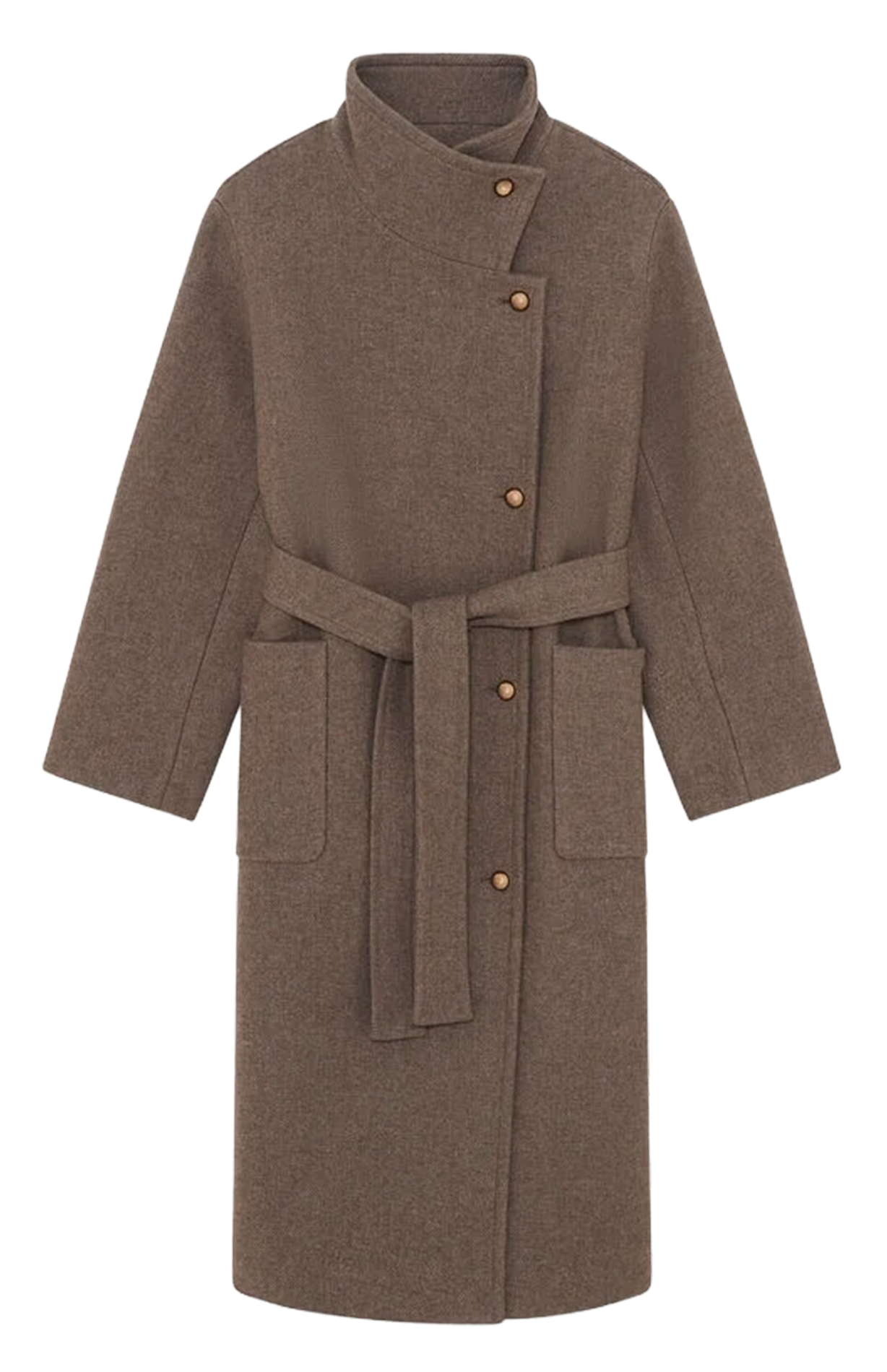Straight coat with high collar in blended recycled wool CAROLL Brown