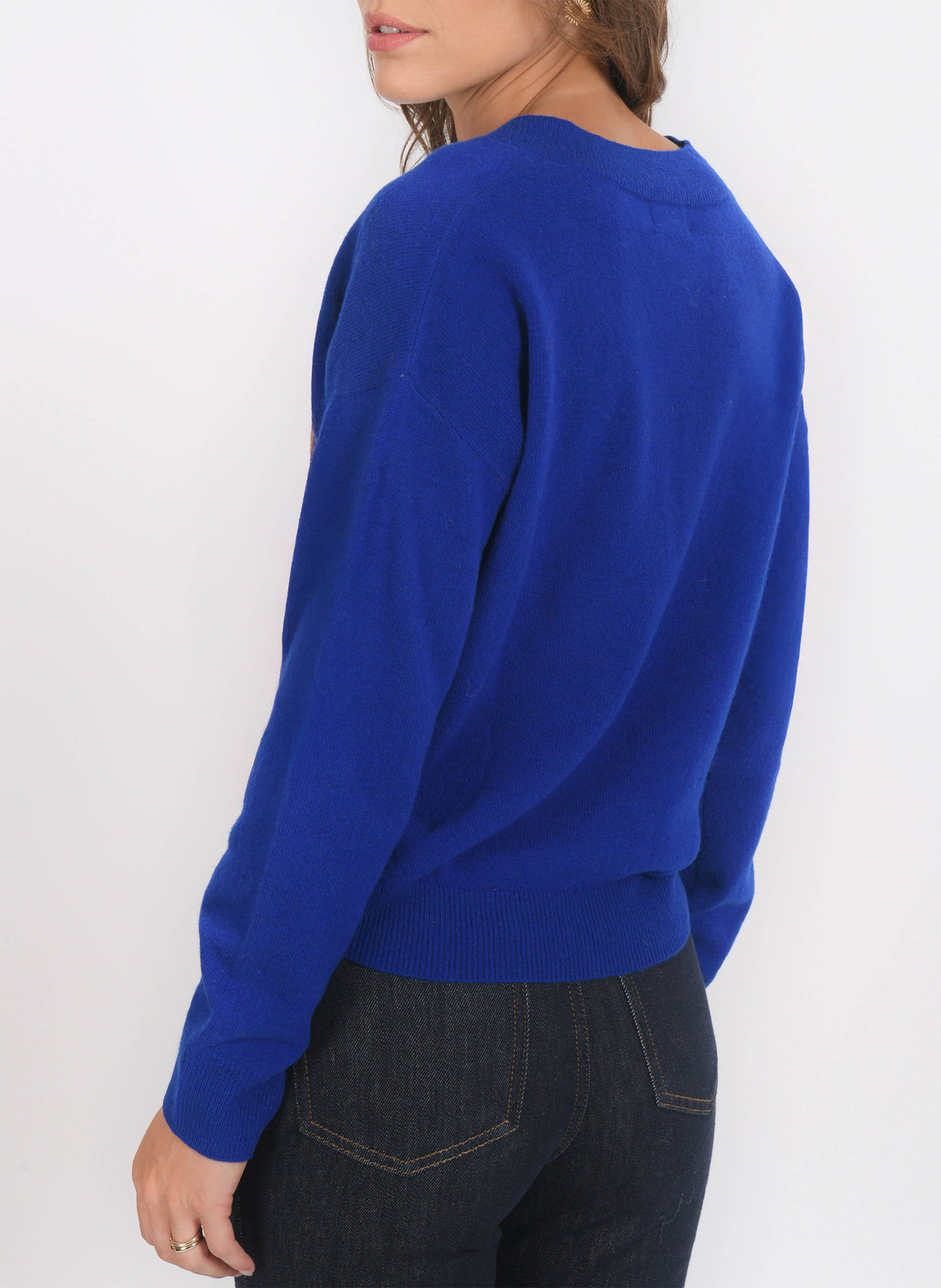 Pull ample col V en laine et cachemire KOOKAI Bleu