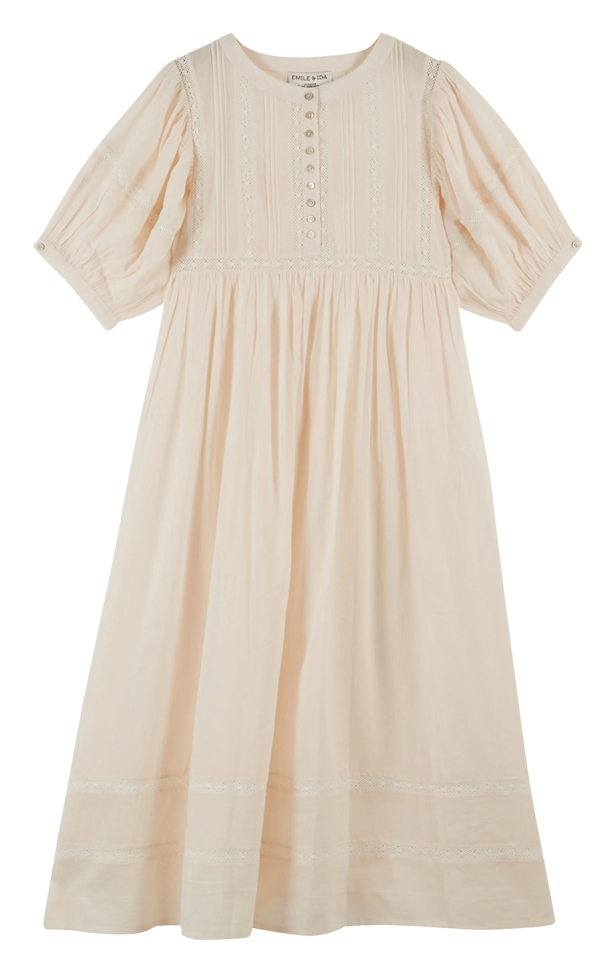 Lange jurk van zachte, luchtige katoen met ronde hals EMILE ET IDA Beige
