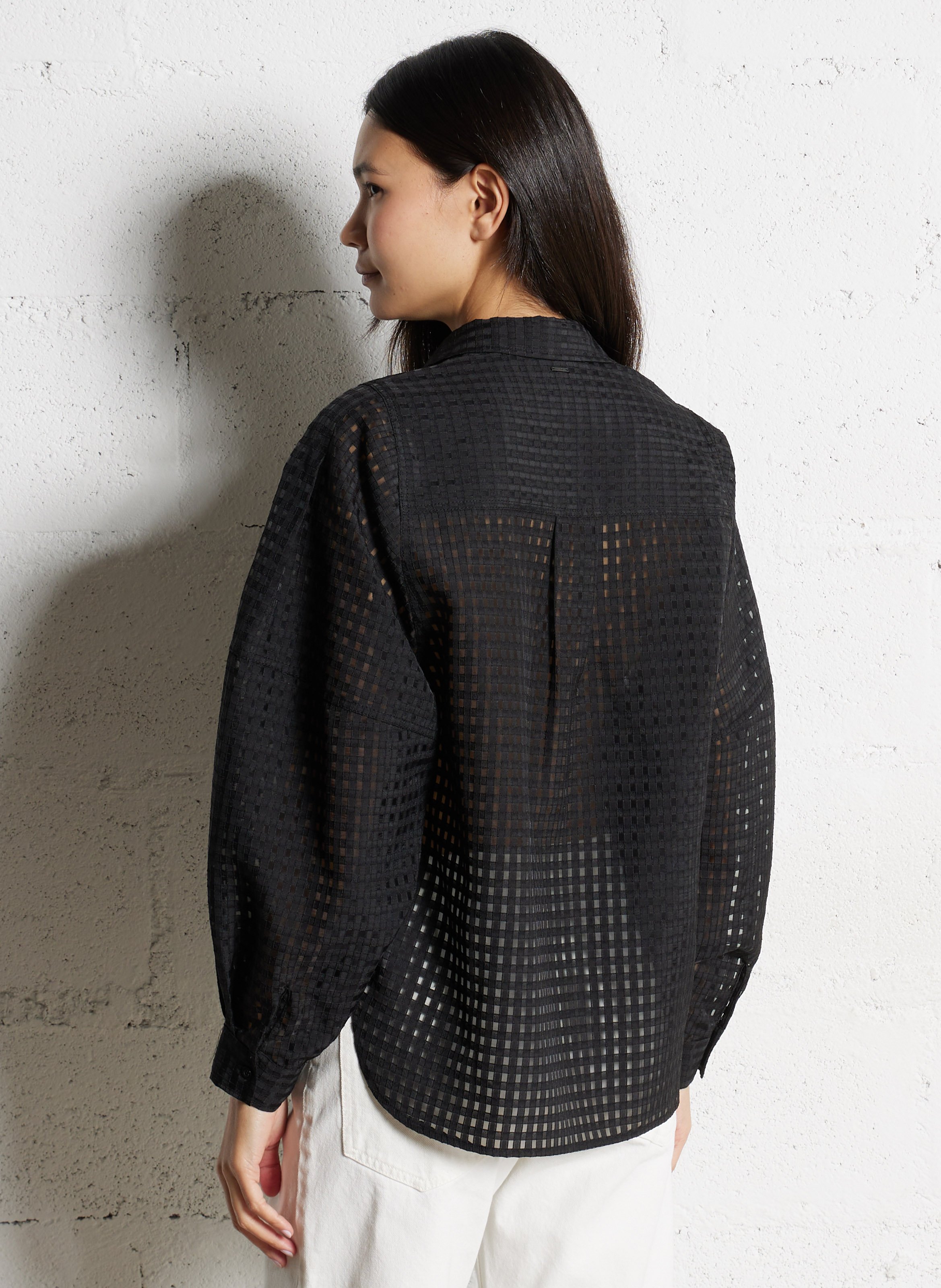Oversized classic collar checked shirt IKKS Black