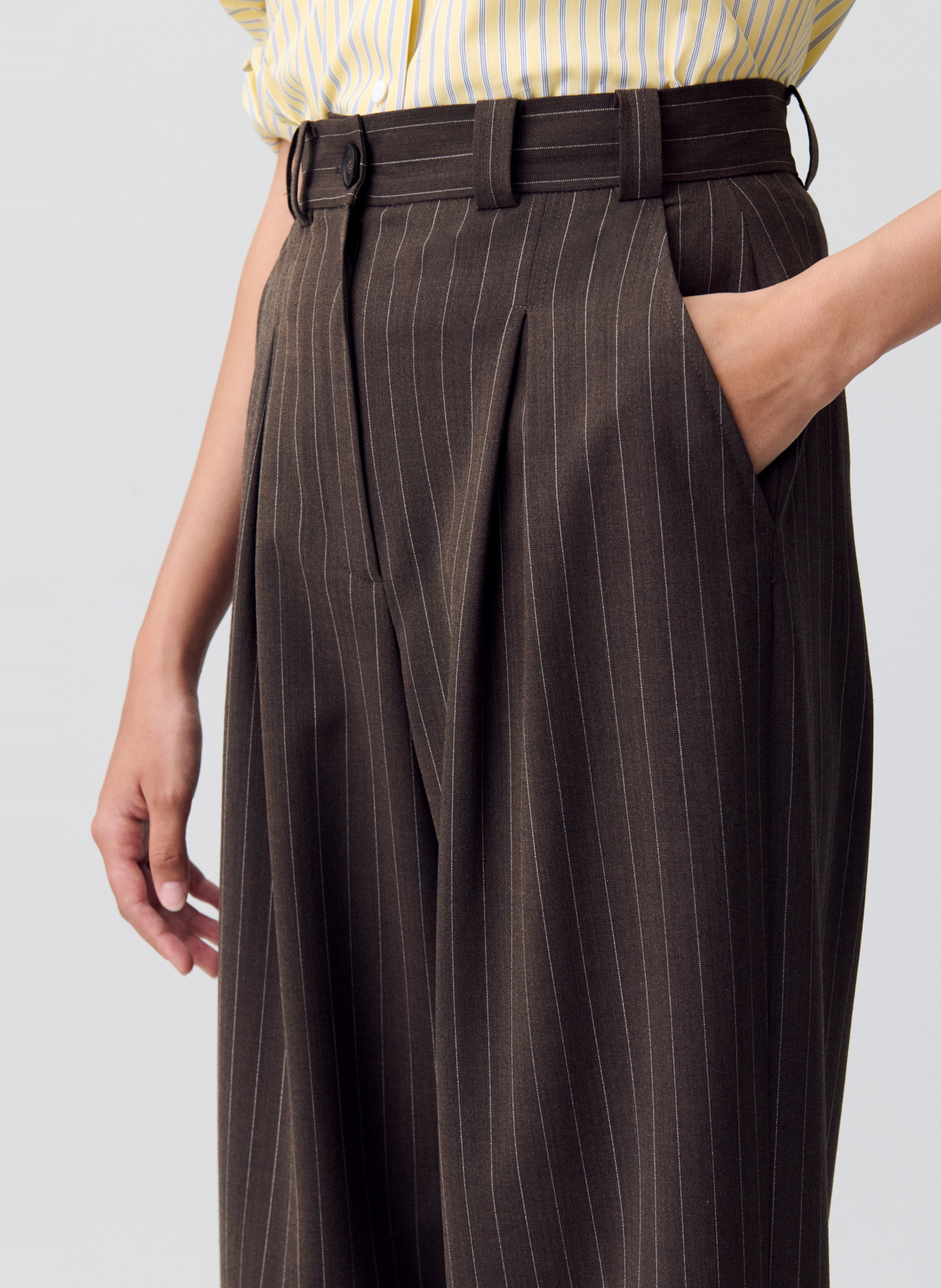 High-waisted straight striped pants CLAUDIE PIERLOT Brown
