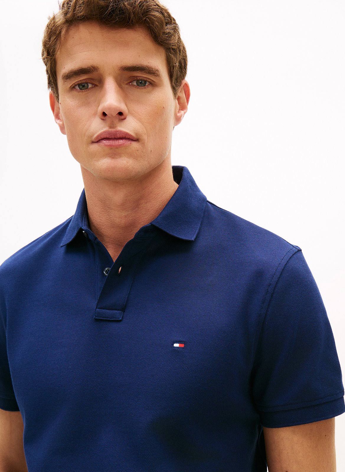 Regular-fit organic cotton-blend polo shirt Blue