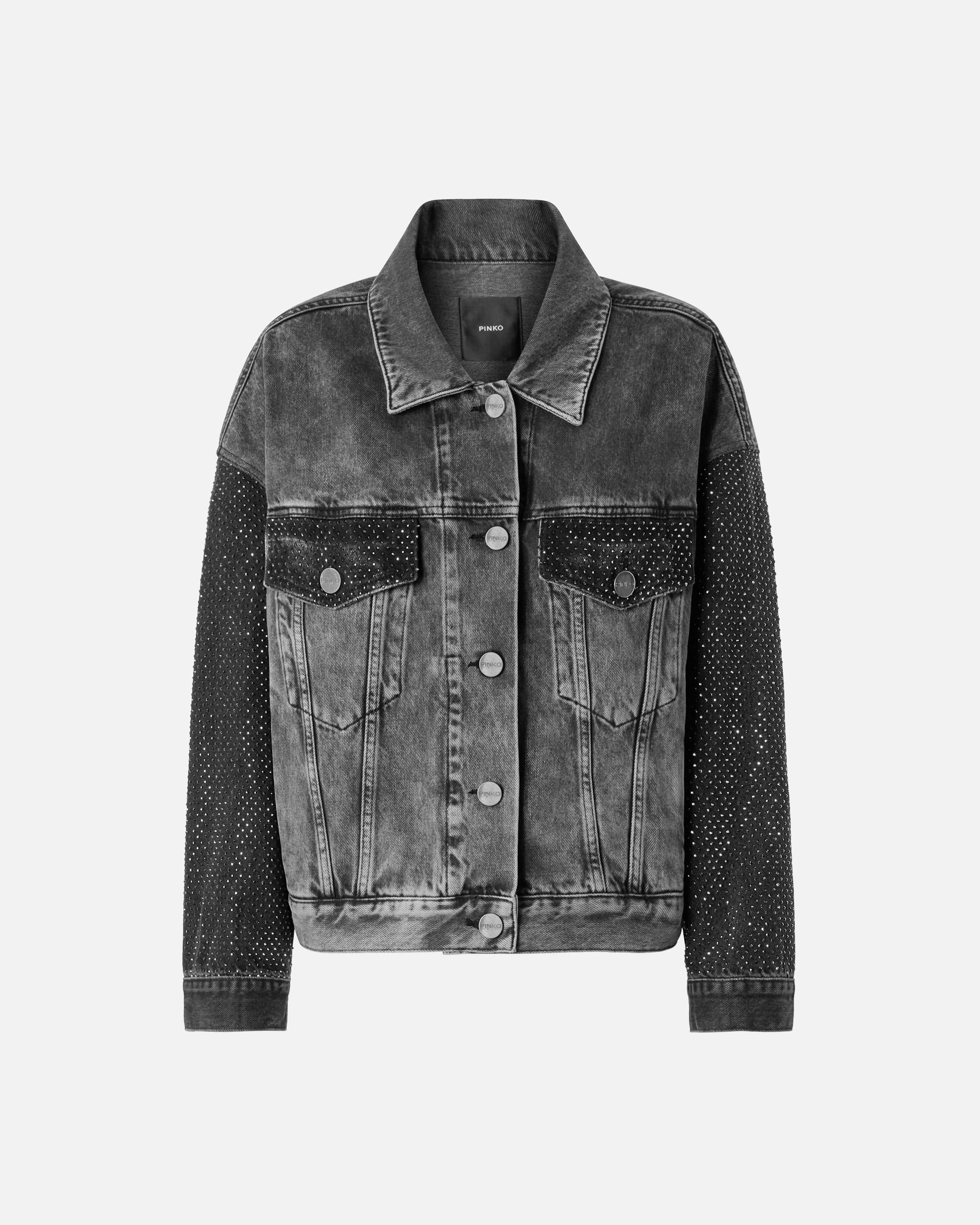 Denim trucker jacket with mini studs PINKO Grey