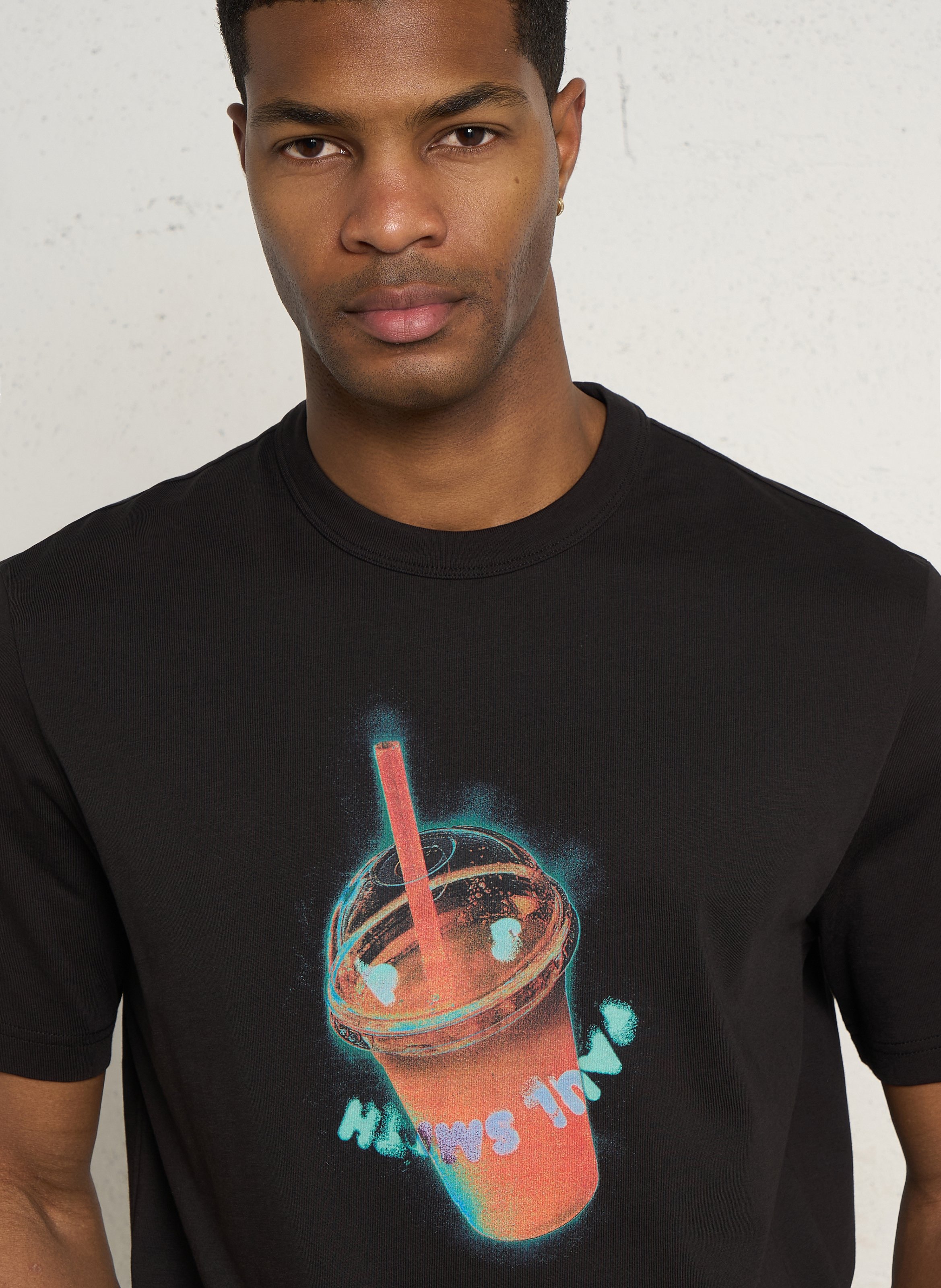 Gerade geschnittenes Rundhals-T-Shirt aus Bio-Baumwolle mit Siebdruck PAUL SMITH Schwarz