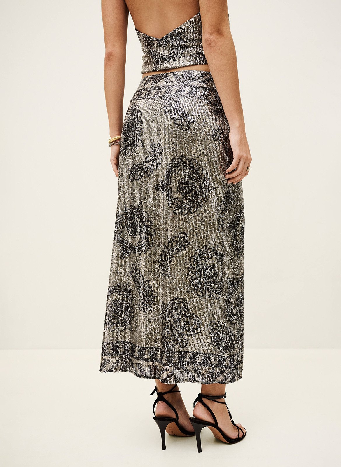Lange wikkelrok met paillettenpatroon BA&SH Zwart
