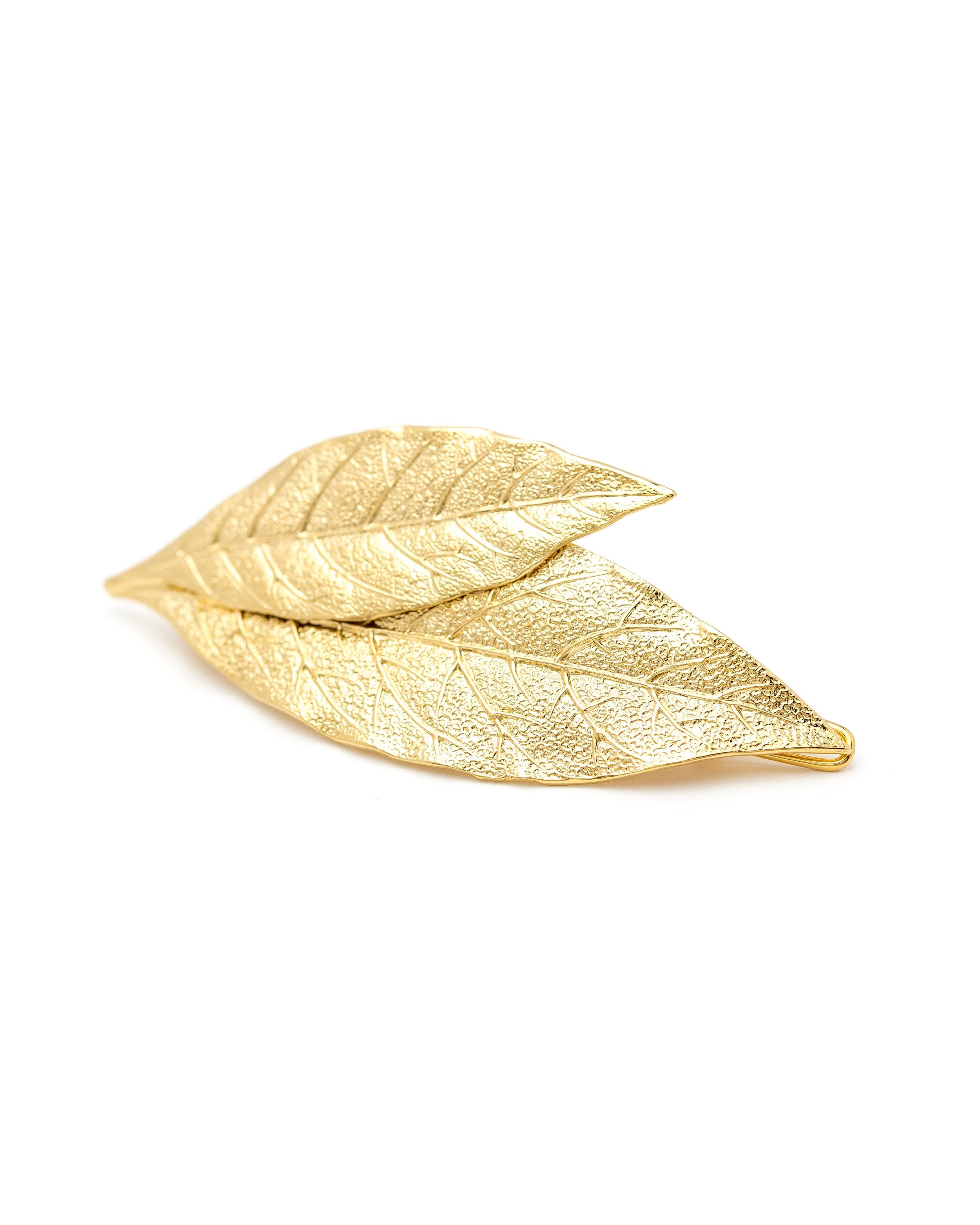 Maxi gold-plated leaf hair clip GoldenMONSIEUR SIMONE