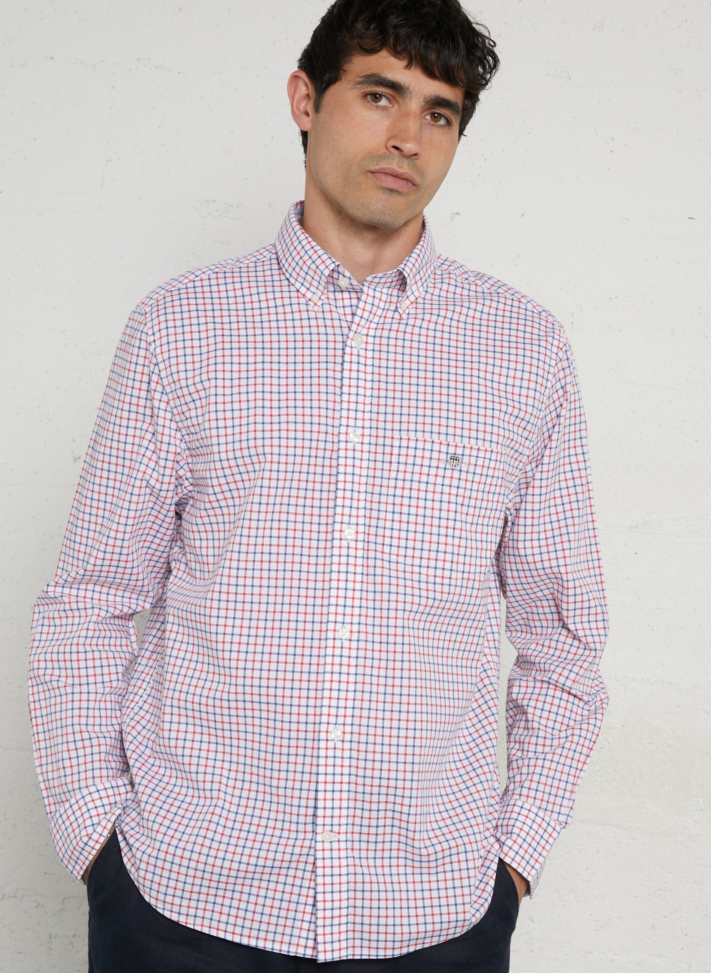 Chemise regular-fit col américain à carreaux en coton GANT Rouge