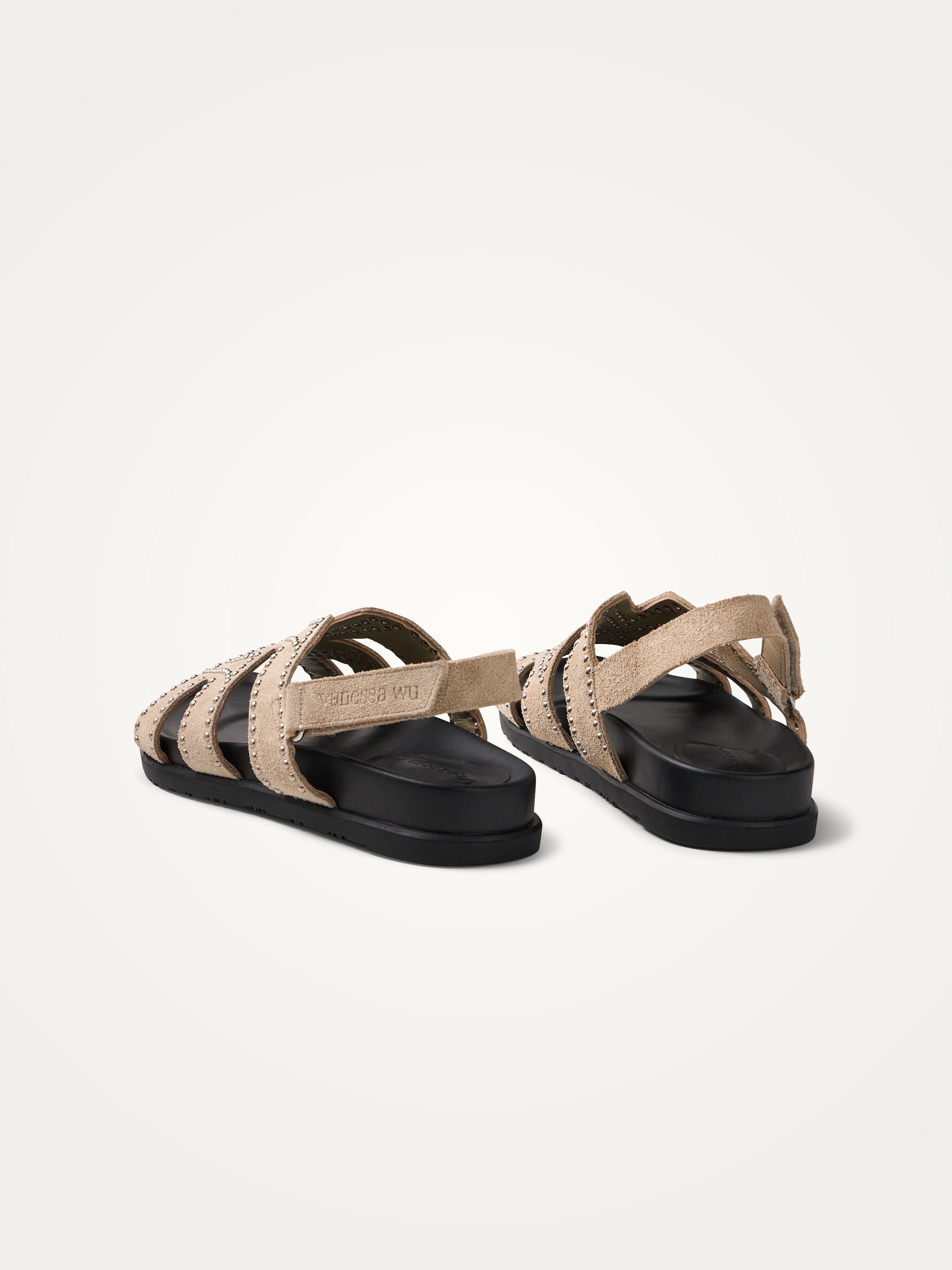 Flat suede sandals with studded straps VANESSA WU Beige