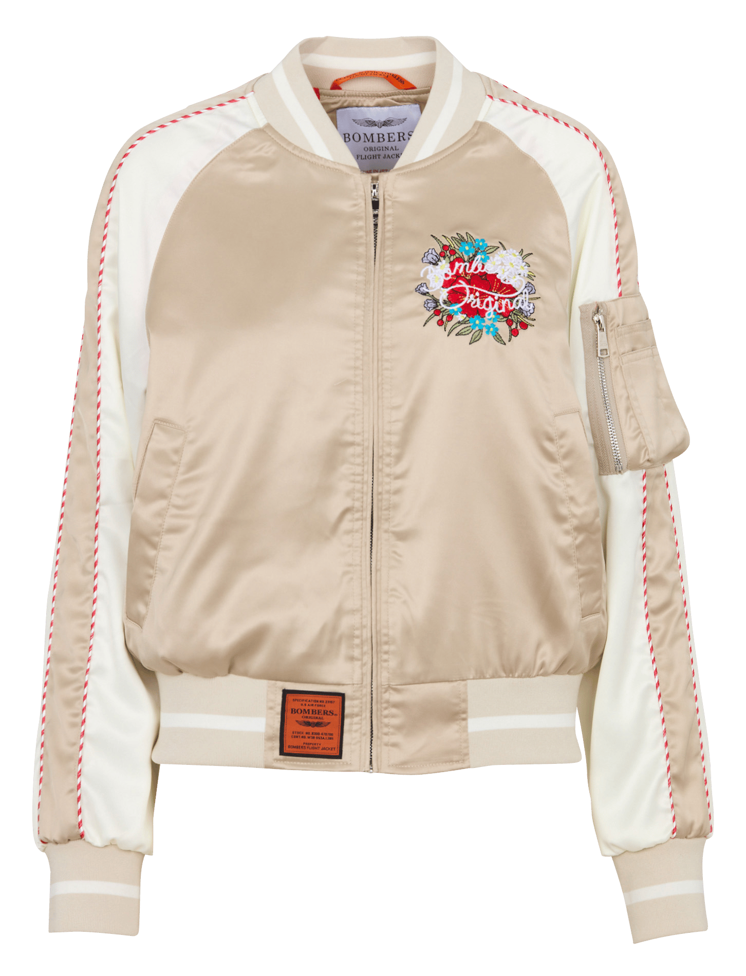 Rechte jas met teddy kraag en borduursel BOMBERS ORIGINAL Beige