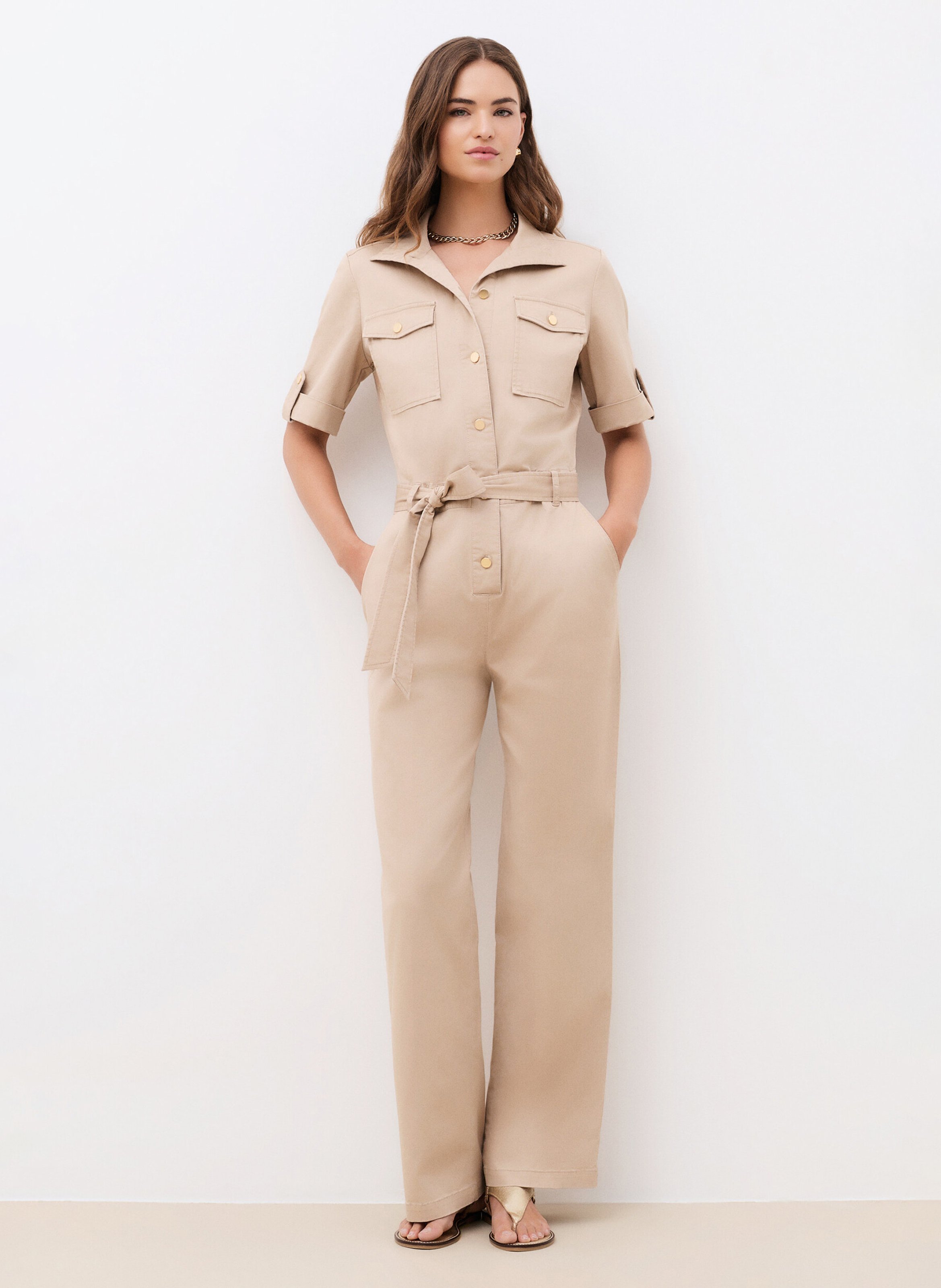 Combinaison large en coton mélangé CAROLL Beige