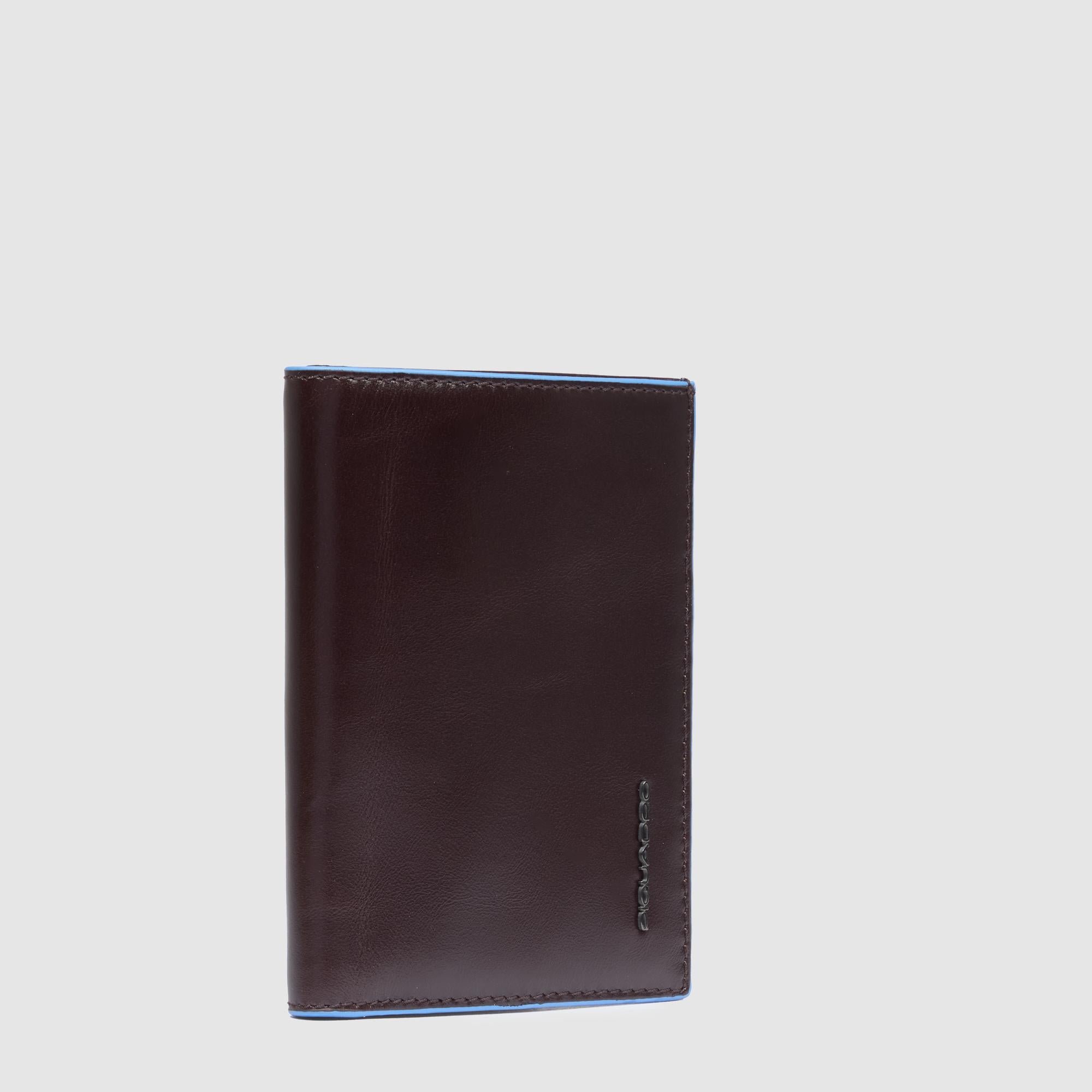 Men's vertical leather wallet with card slots, bill compartment, and RFID protection Brown