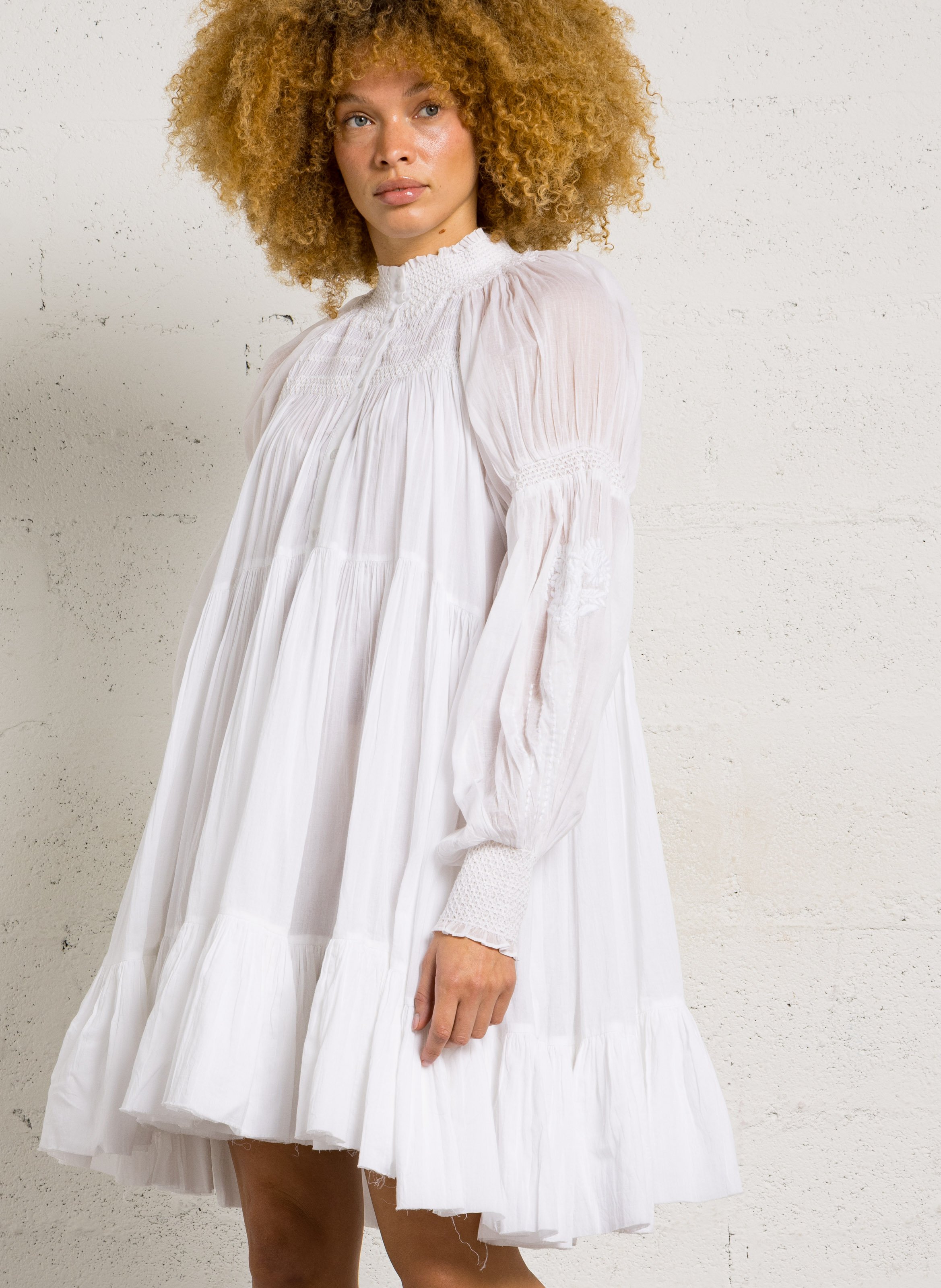 Korte katoenen jurk met opstaande kraag MES DEMOISELLES Wit