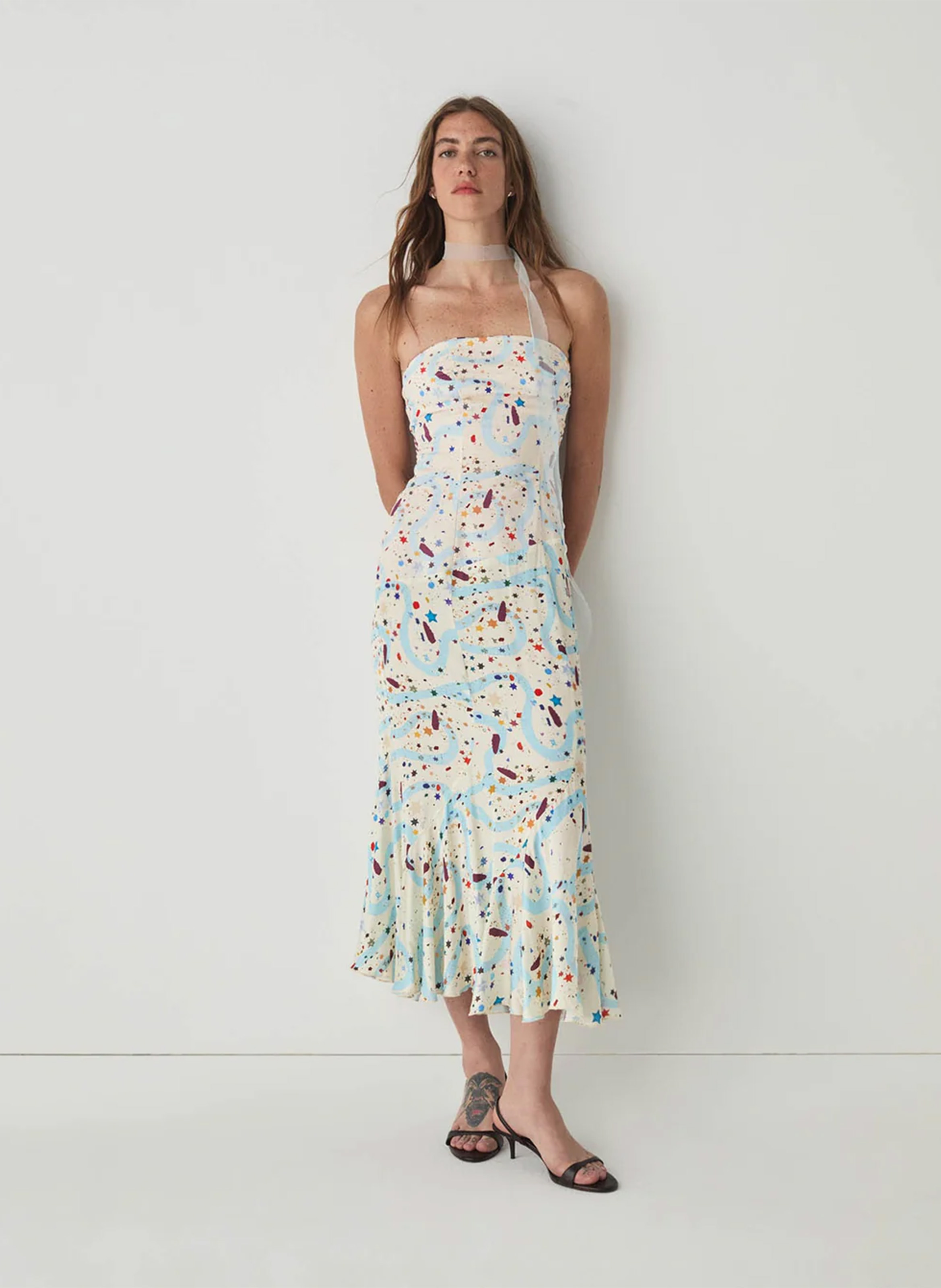 Long cotton blend bustier dress LAAGAM White